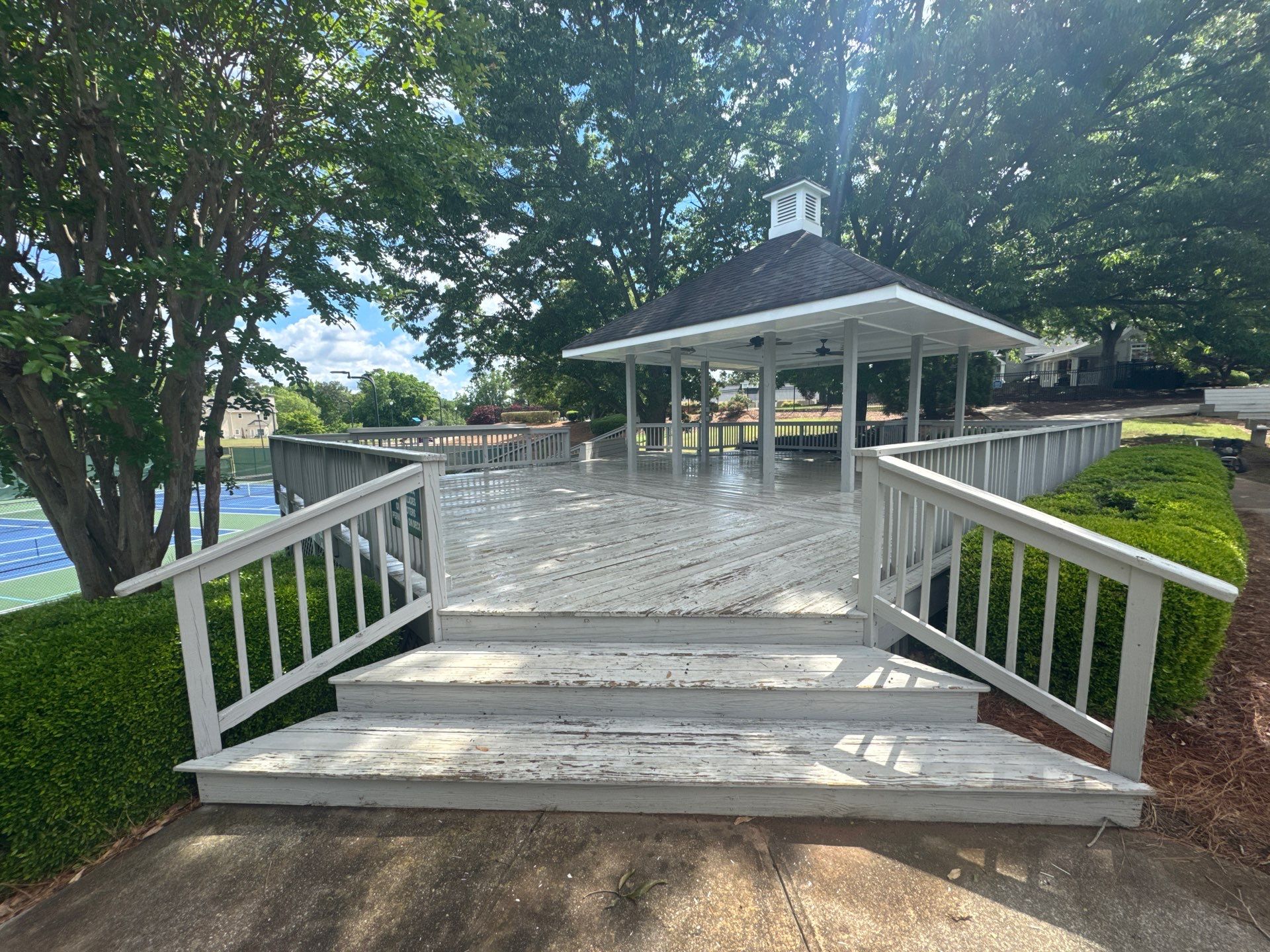 Exterior Deck and Pavilion Painting for Wexford Tennis Club in Roswell by Swift Home Renovations
