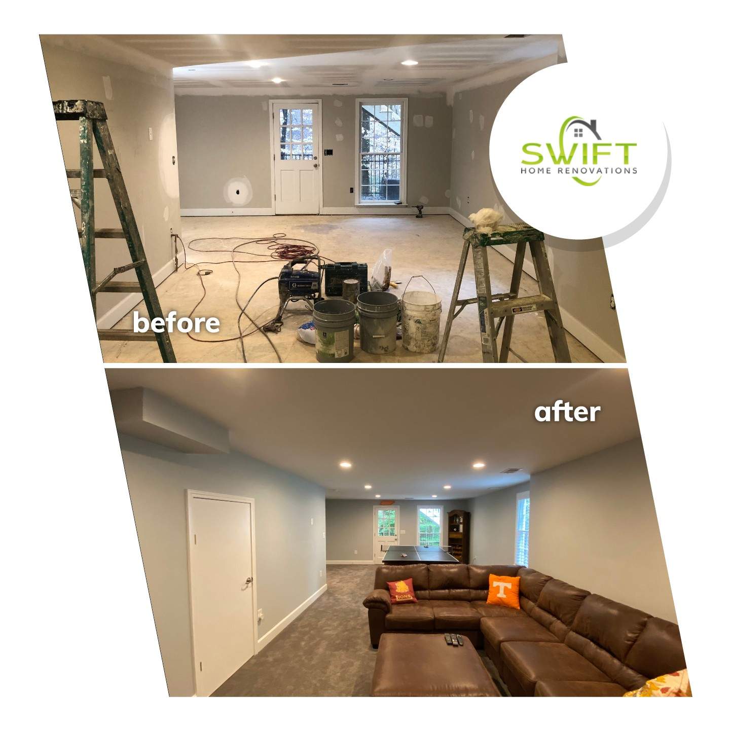 Full Basement Finishing and Multi-Room Renovation in Mableton by Swift Home Renovations