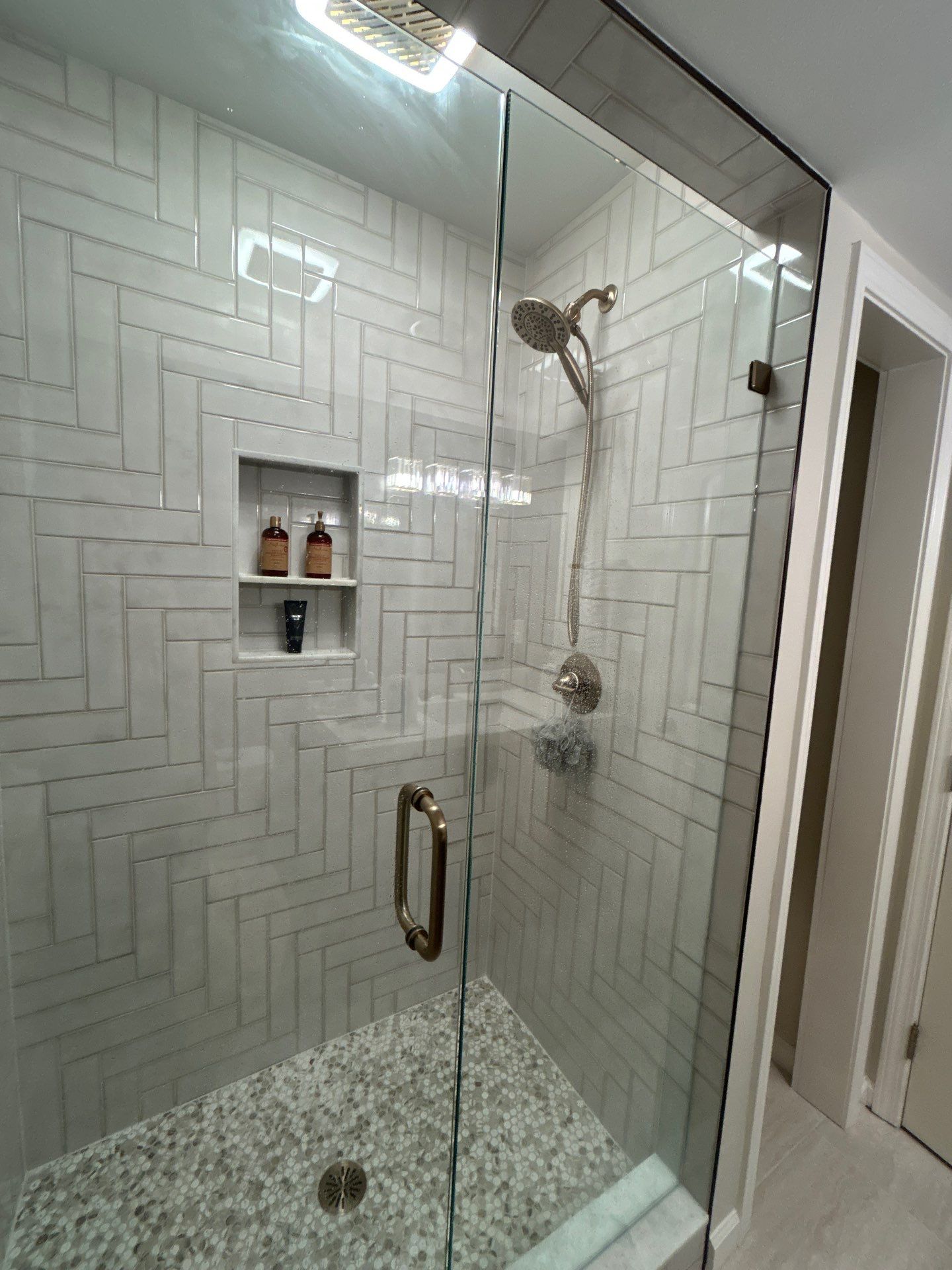 Herringbone Tile Shower! by Footprints Bath and Tile of East Atlanta
