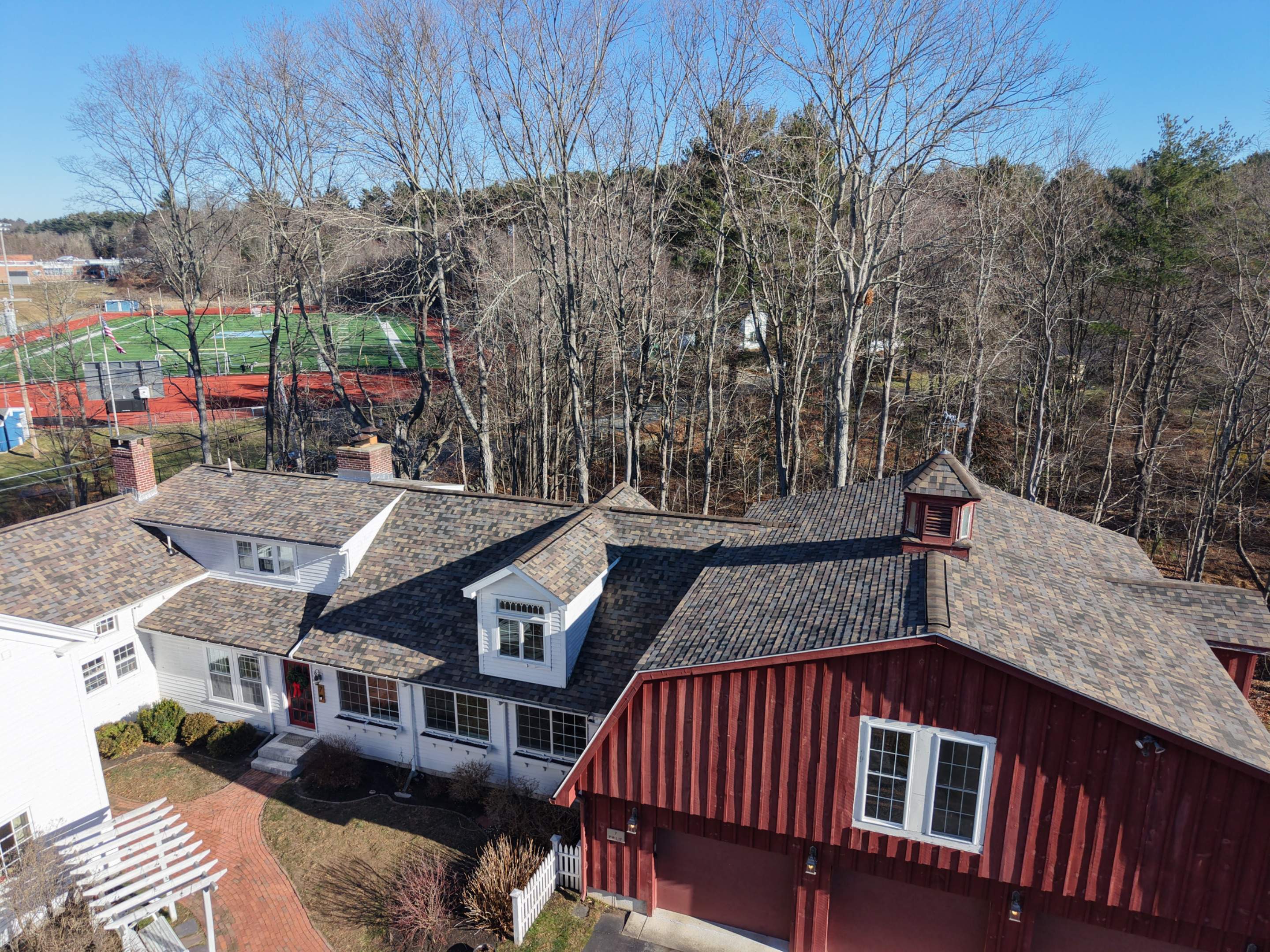 Historic 65-Square Connected Farmhouse Re-Roof in Medfield, MA – Owens Corning Duration Designer, Summer Harvest by JOHNNYS PRO