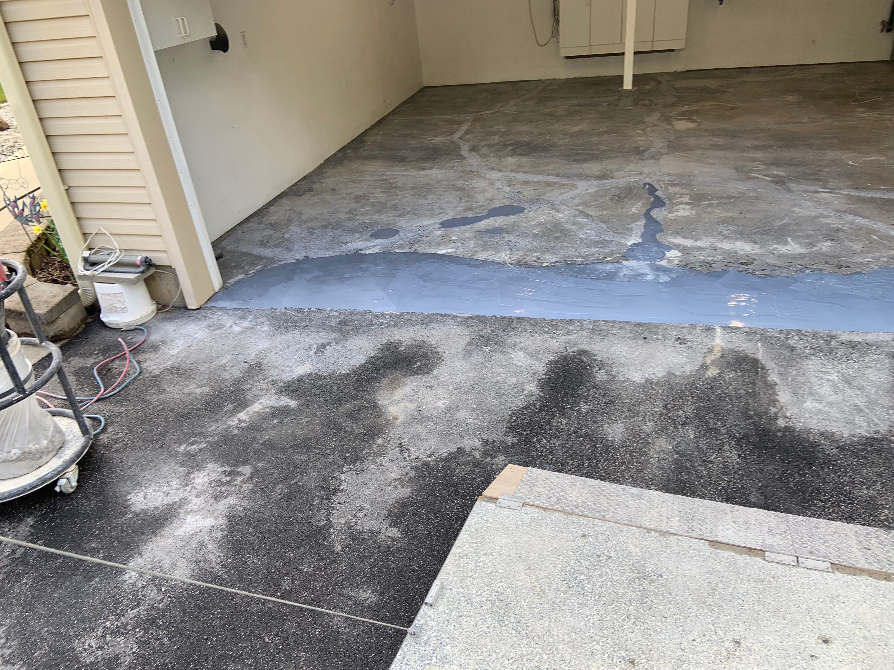 Garage Transformation using Domino for Garage and Pecan for Pool Deck by Croc Coatings, LLC