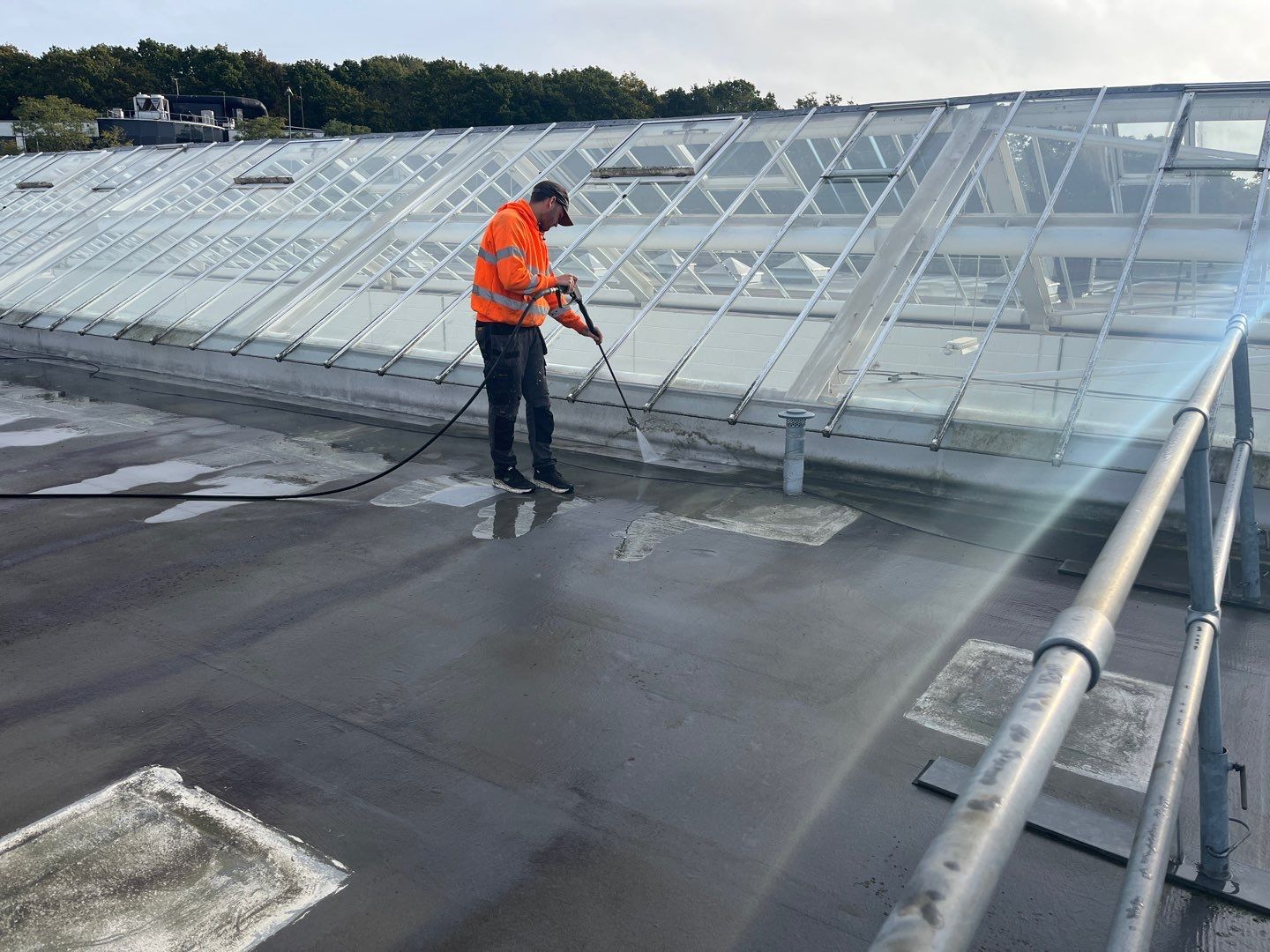EPDM (rubber) Roof Cleaning using Honda 15lpm Low Pressure Washing Machine by Ges Exterior Cleaning ltd