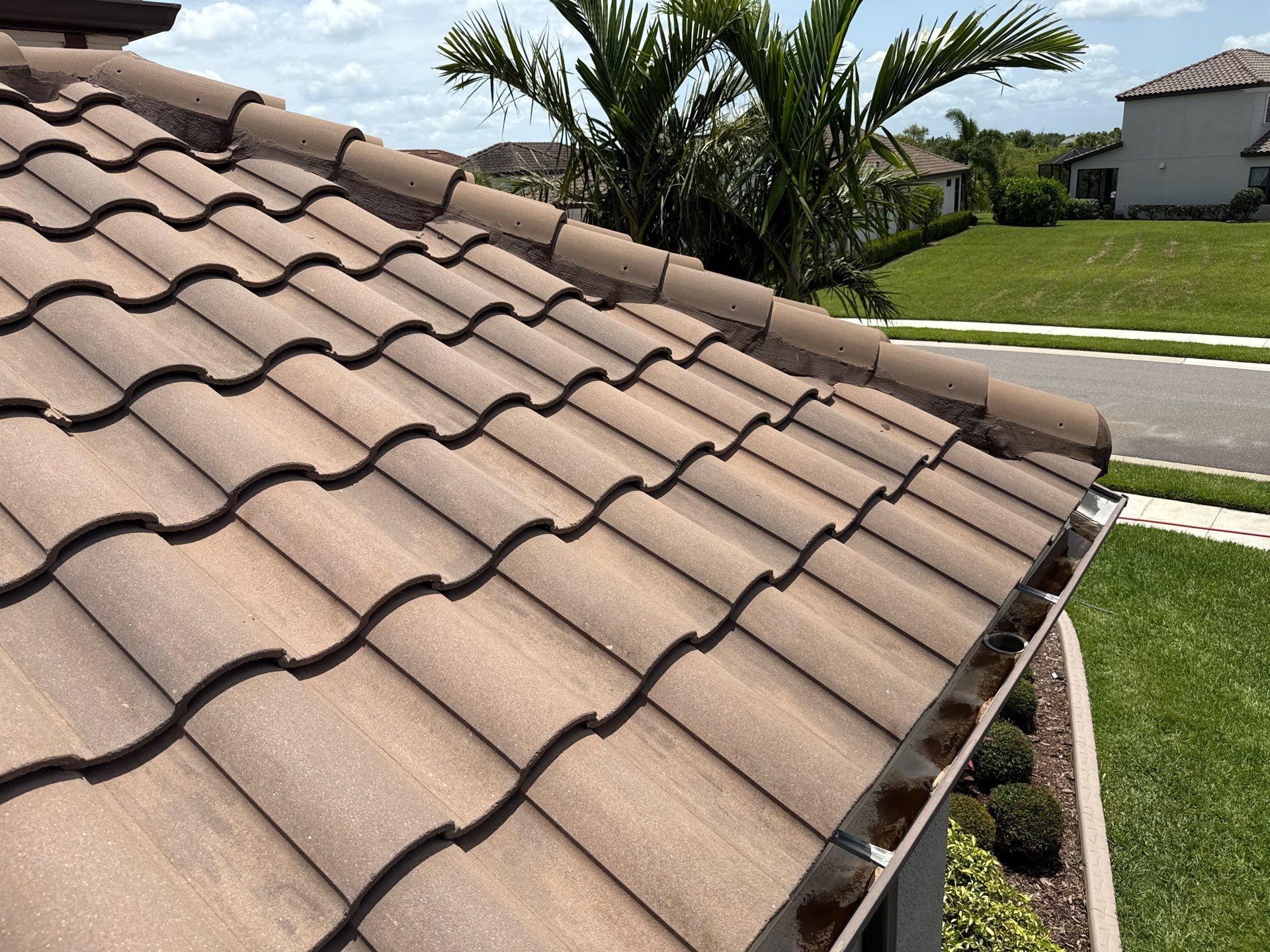Neighboring Tile Roof Cleaning with Gutter Runoff Control – Palmetto, FL by Sunshine AquaWash