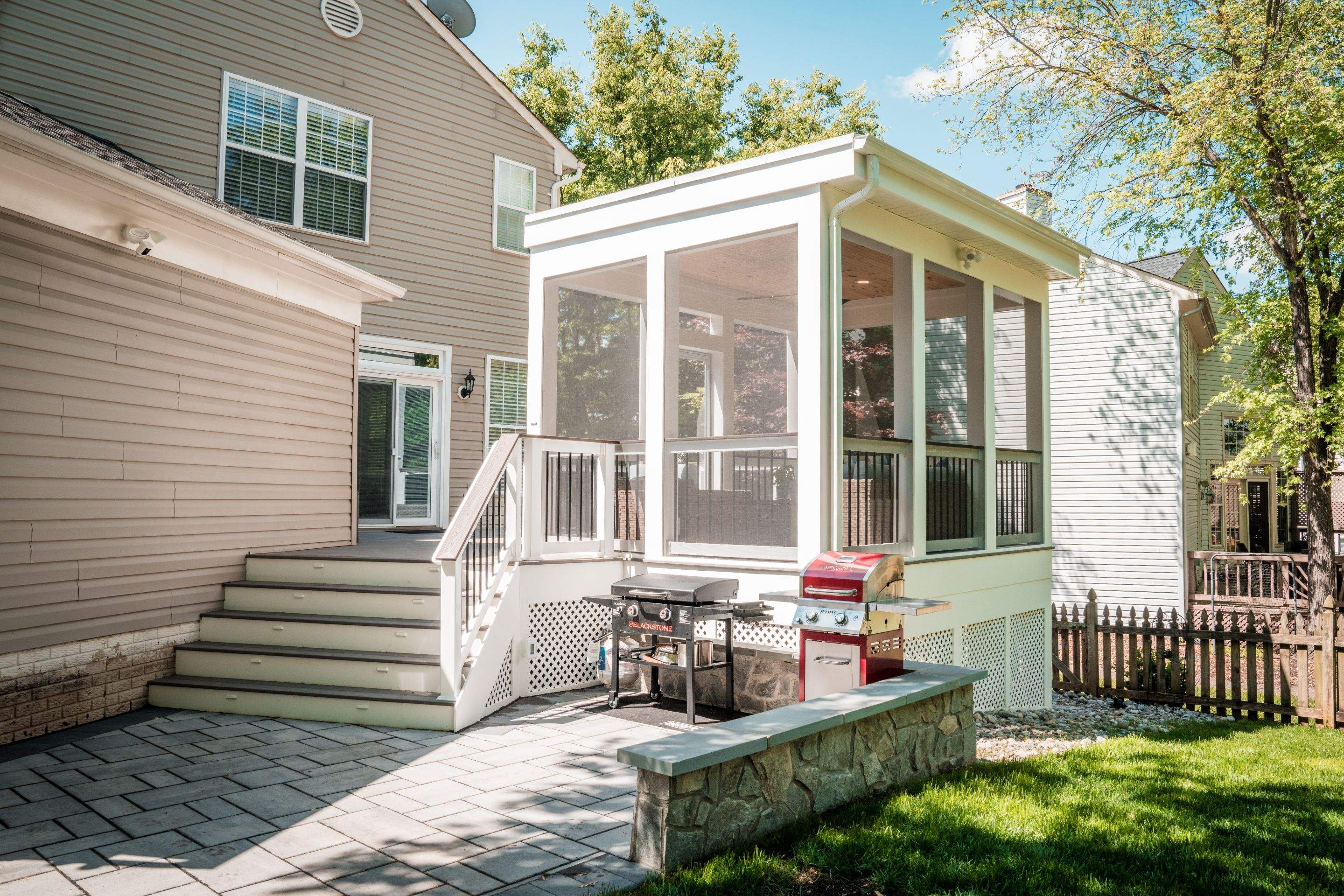 Screened-In Porch, Composite Deck & Paver Patio in Chantilly, VA by Sunburst Construction Inc