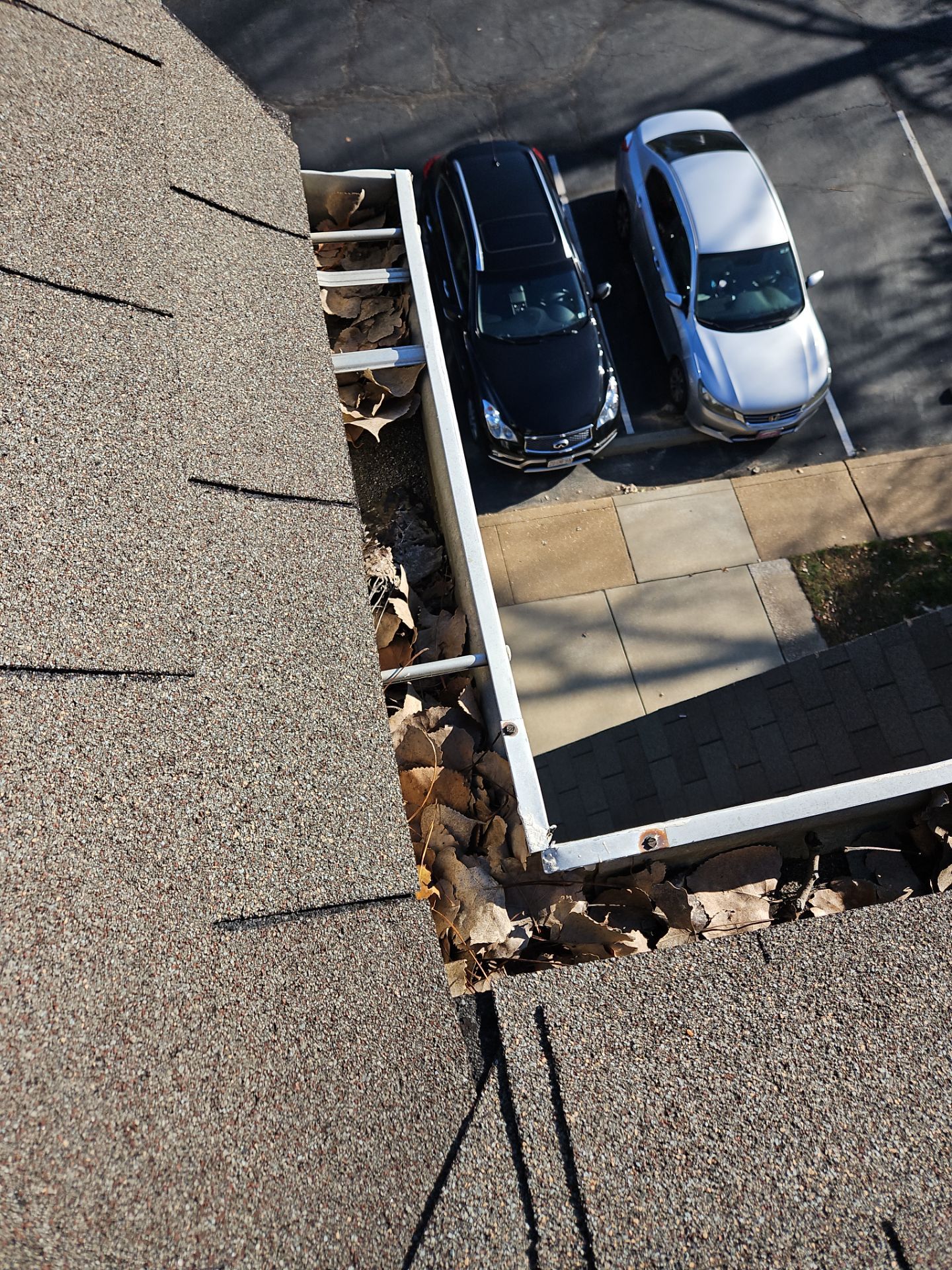 Commercial gutter cleaning Missouri before photo with filled gutters