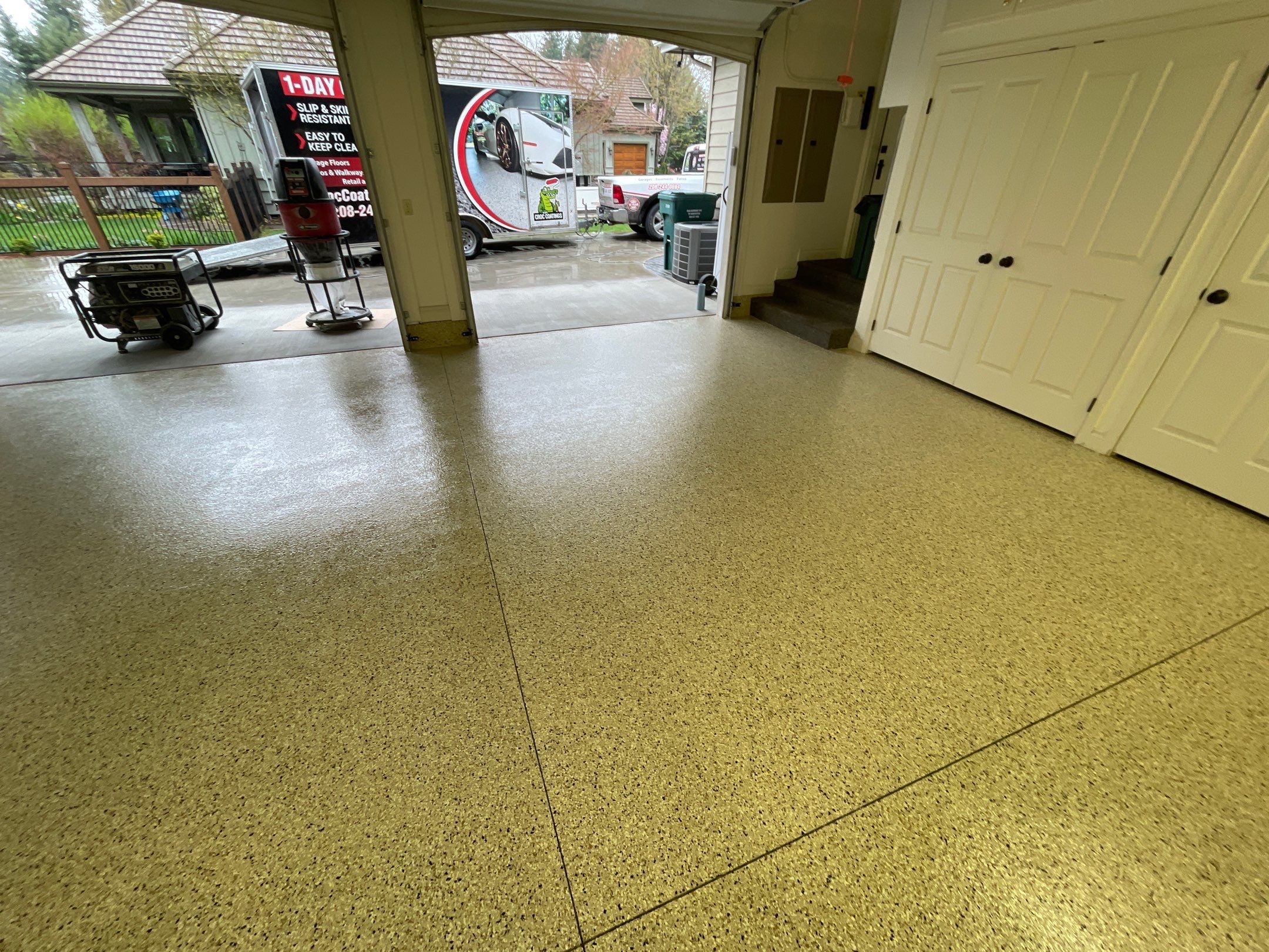 Garage Transformation using Driftwood Colorway by Croc Coatings, LLC