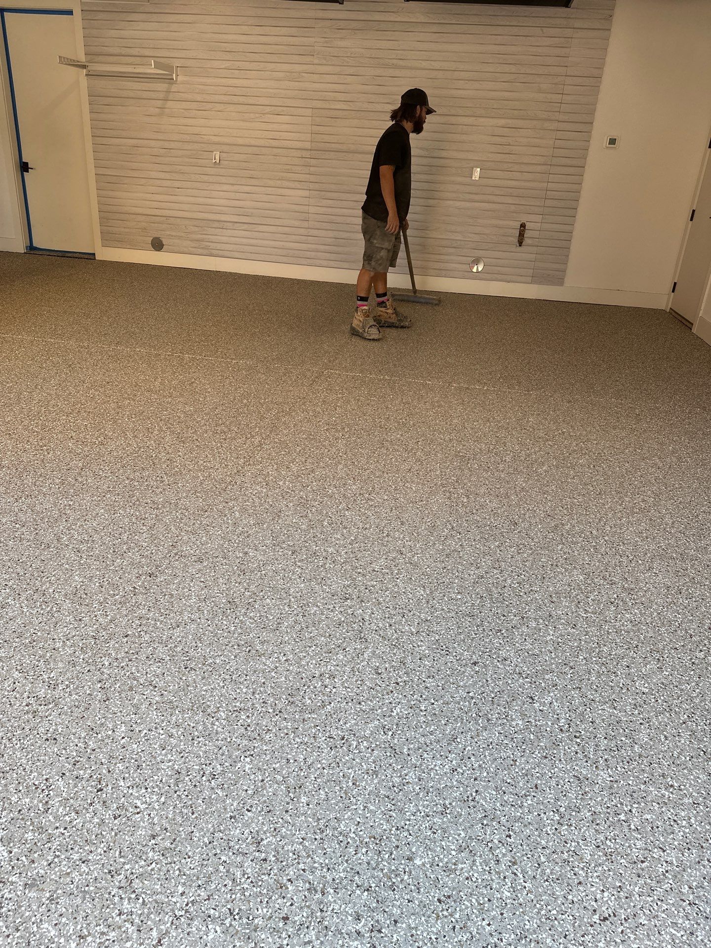 Garage Transformation using Pebble Beach by Croc Coatings, LLC