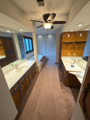 Full bathroom remodel, all new except vanities