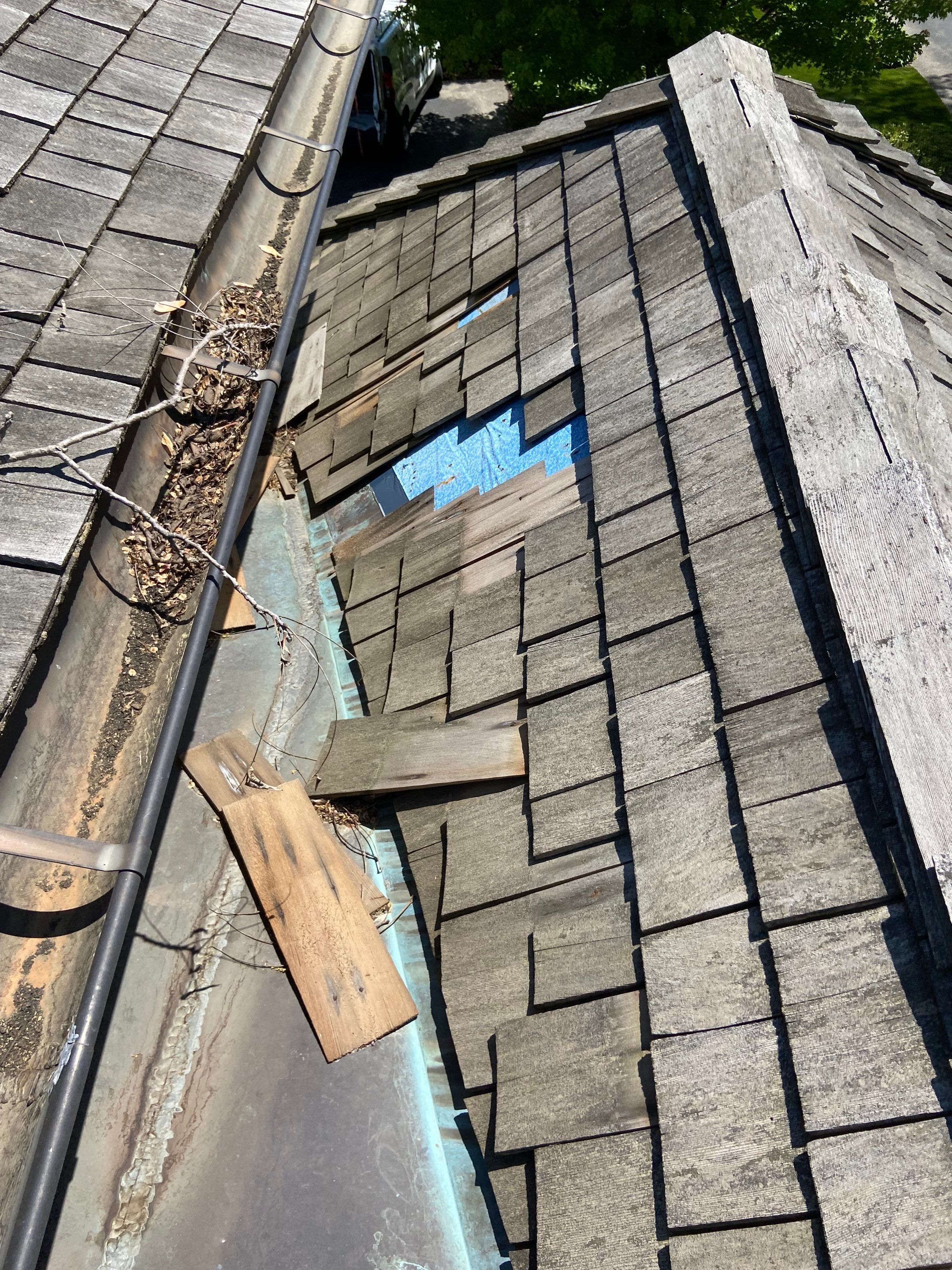 Cedar Shake Roof Replacement with Half Round Copper Gutter Installation  by Custom Installations, Inc.