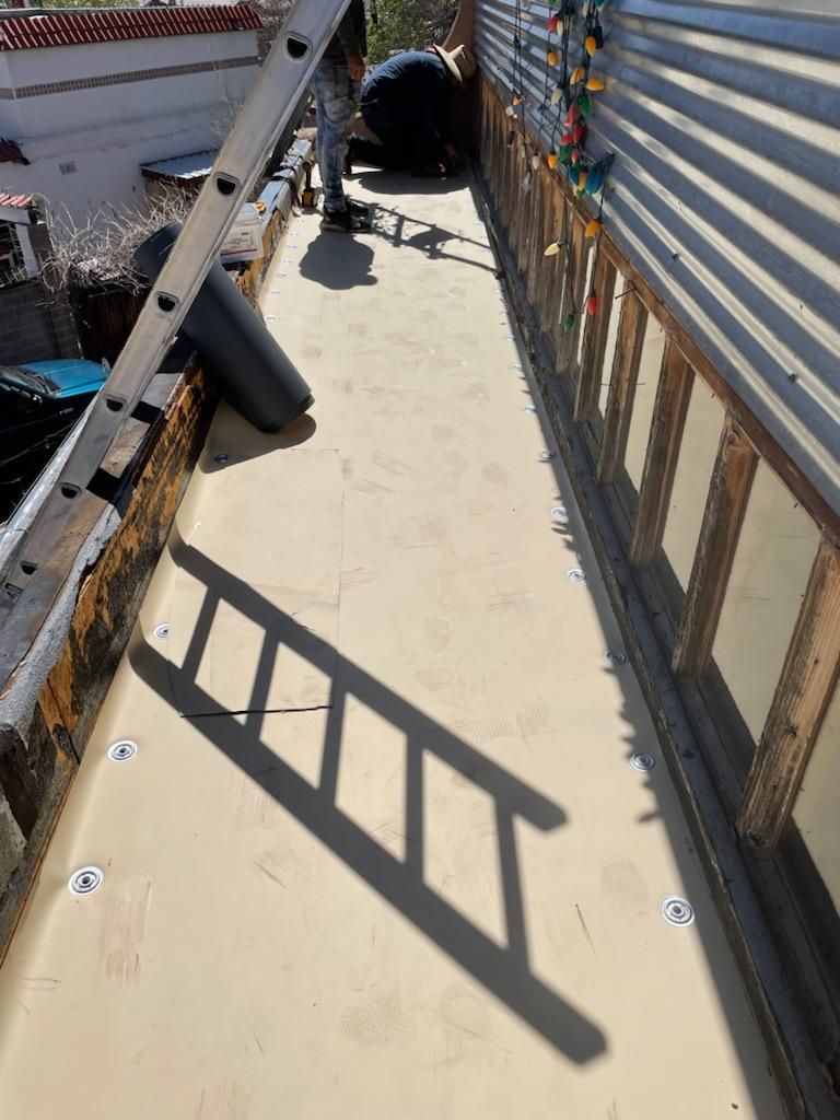 TPO Roof Replacement on entry of Albuquerque Restaurant by Doyle Roof Masters Inc