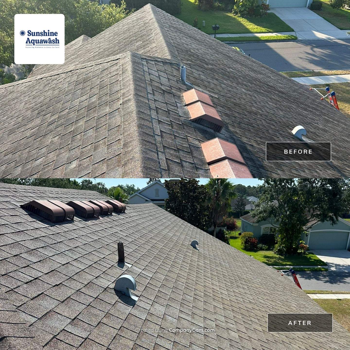 Asphalt Shingle Roof Soft Wash Cleaning & Concrete Pressure Washing in CopperStone Community, Parrish, FL by Sunshine AquaWash