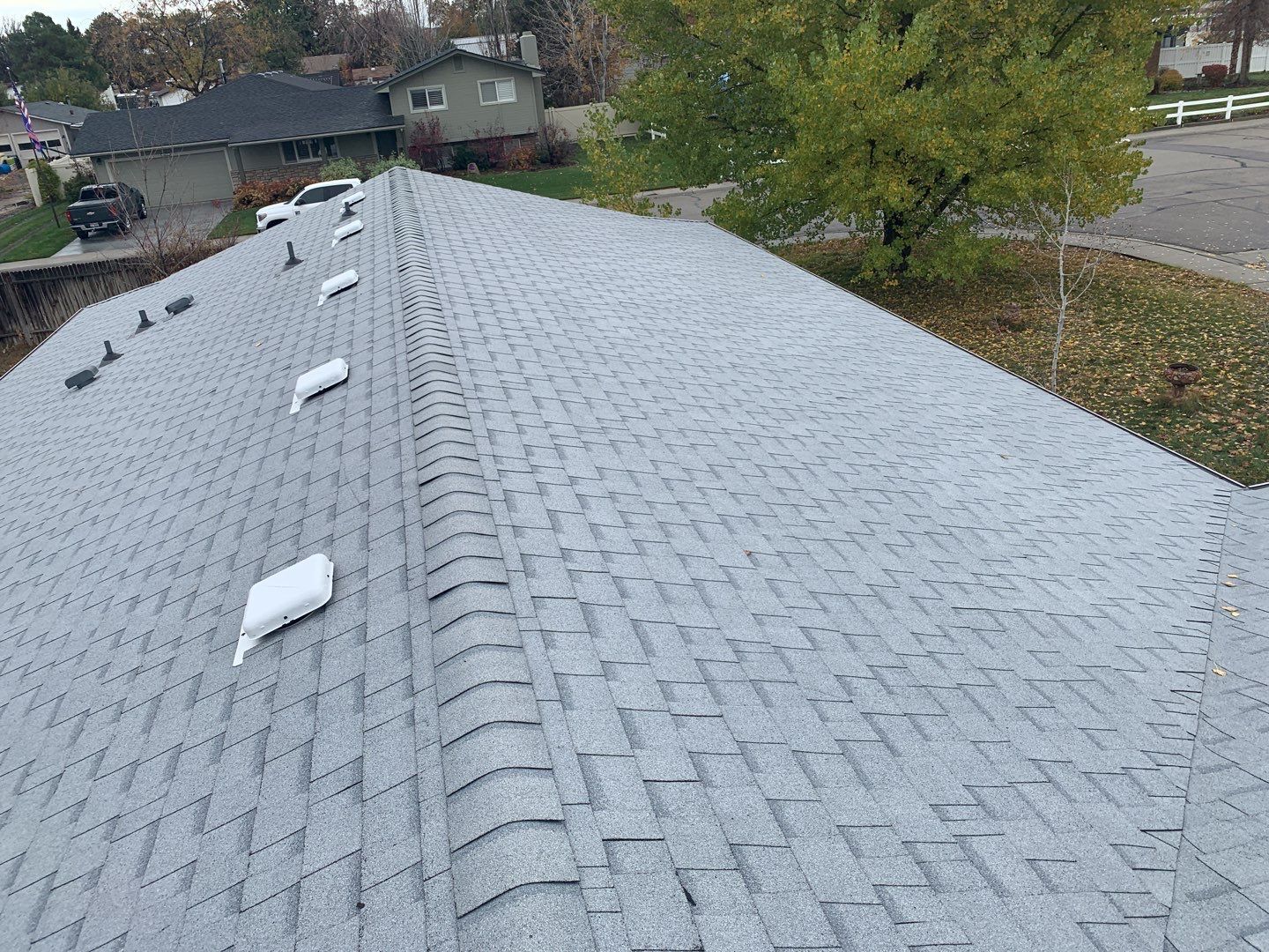 Boise single level low pitched roofing installation using Owens Corning in Teak by ID Roofing LLC