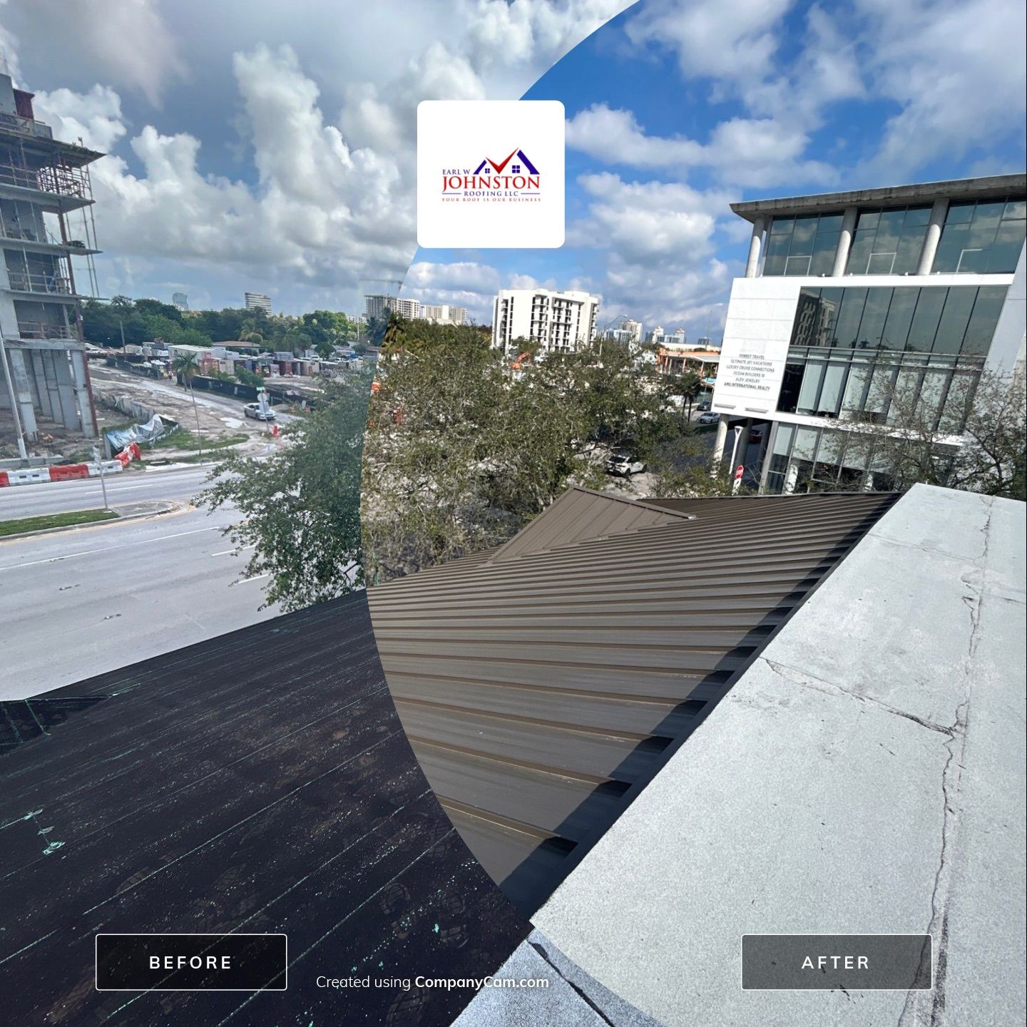 COMMERCIAL REROOF 24 GUAGE MEDIUM BRONZE 1-1/2" MECHANICAL SEAM "ZEBRA METHOD" by Earl W. Johnston Roofing 