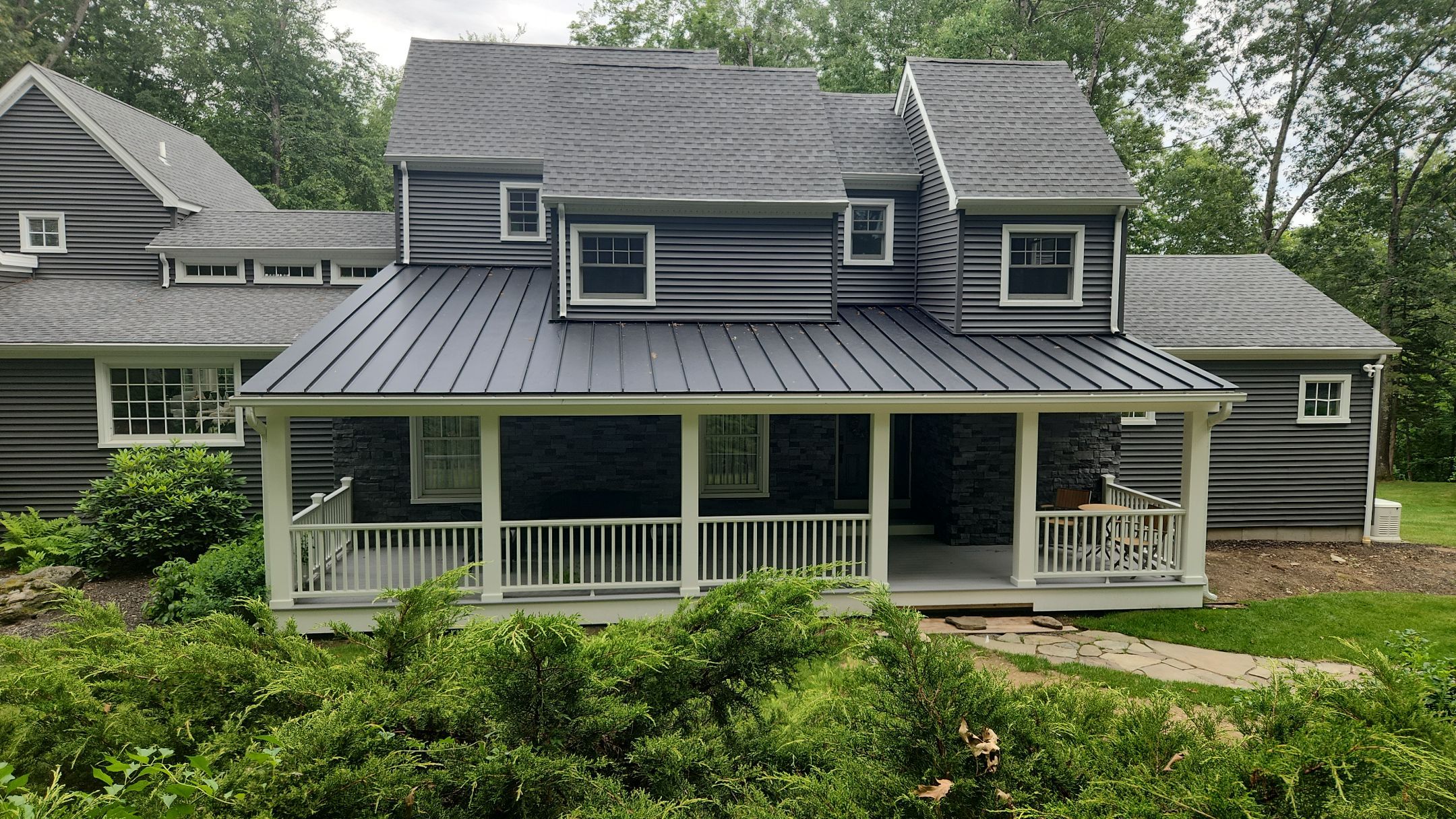 Siding refreshed with Cert. Monogram D/4 x 12'6" clapboard, Smoky Gray and Stone Facade, Coastal Gray by DiGiorgi Roofing and Siding Inc