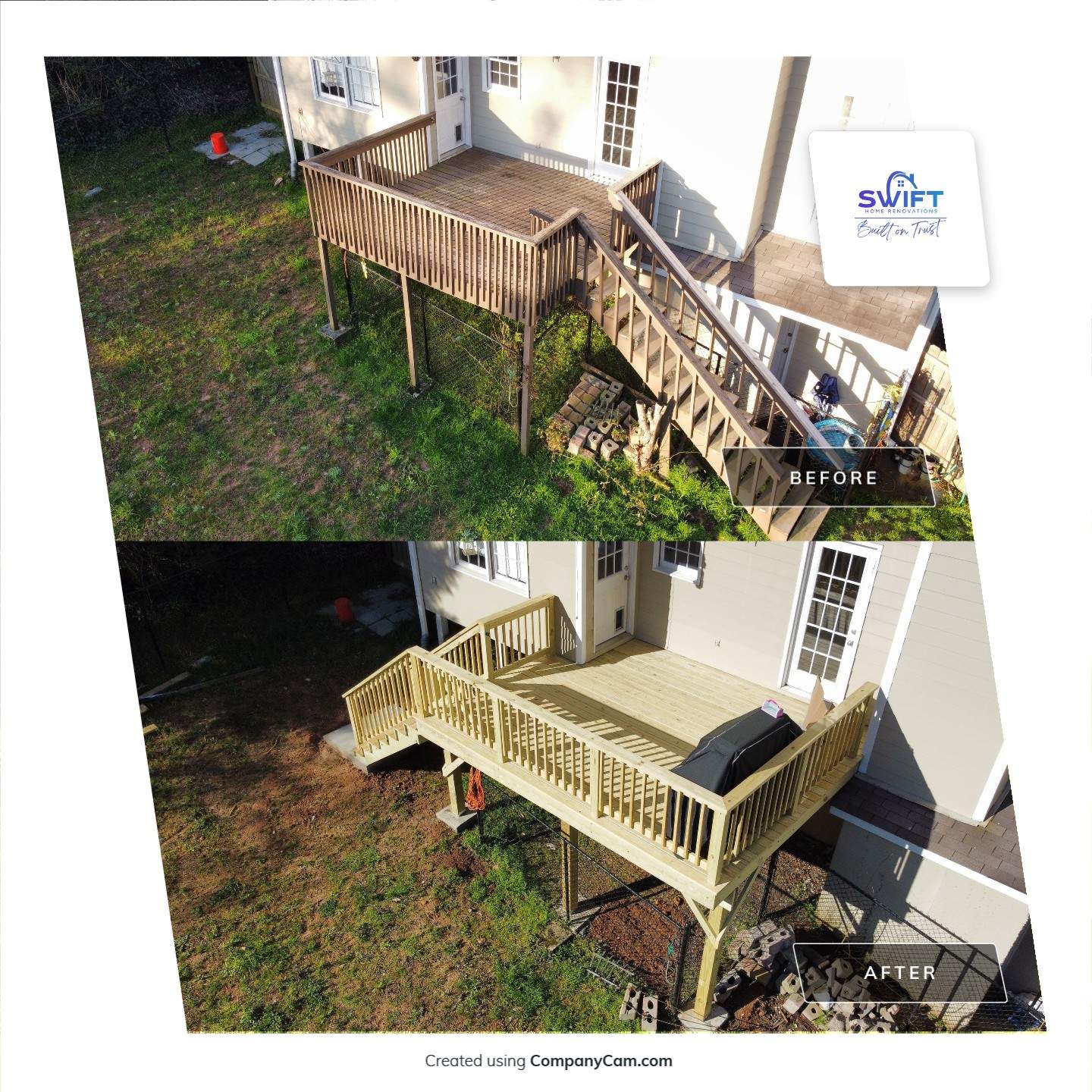 Elevated Pressure-Treated Wood Deck Replacement in Marietta by Swift Home Renovations