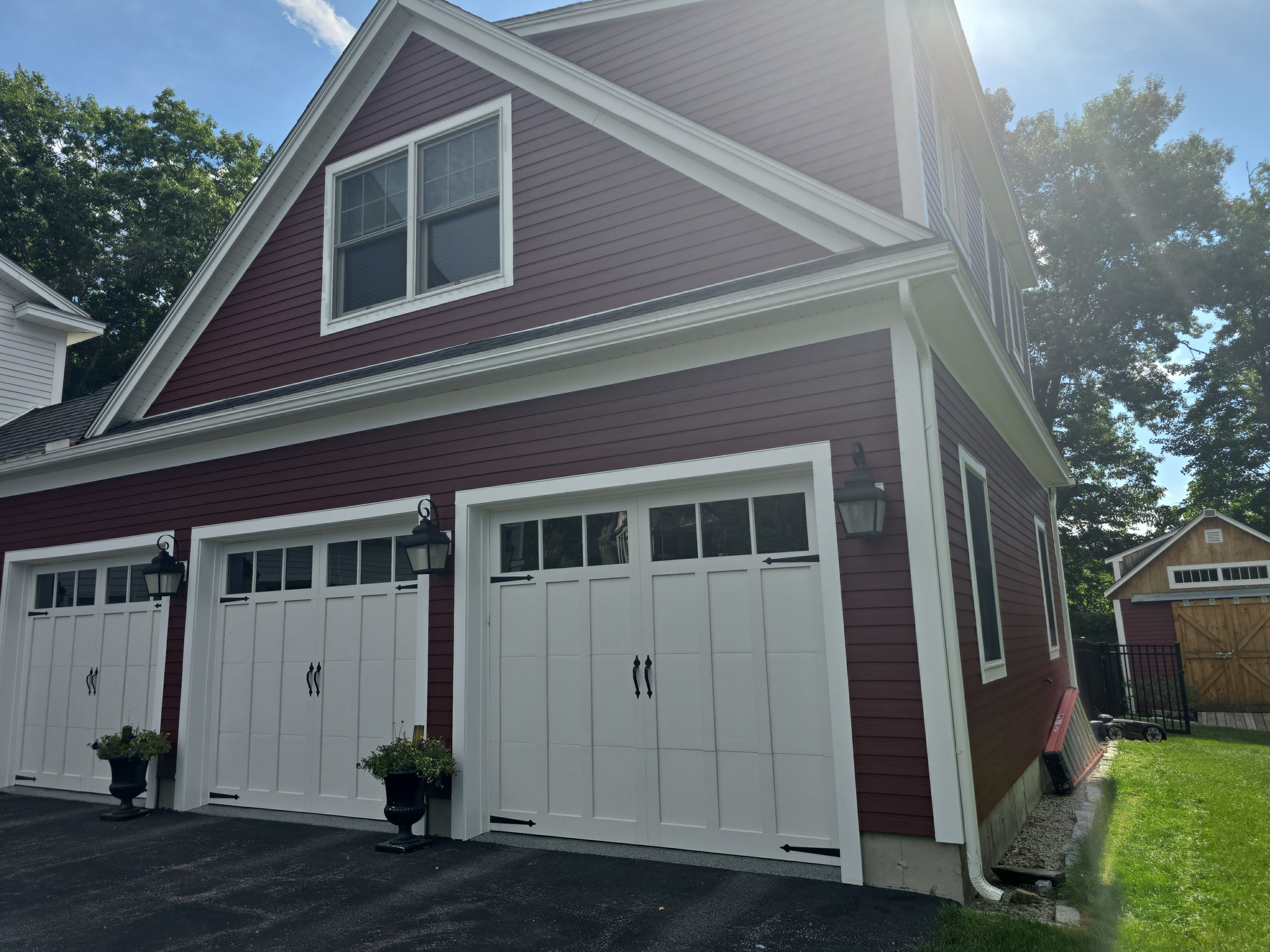 Full Exterior Painting for Bedford Farmhouse and Carriage House Garage by The Persnickety Painters