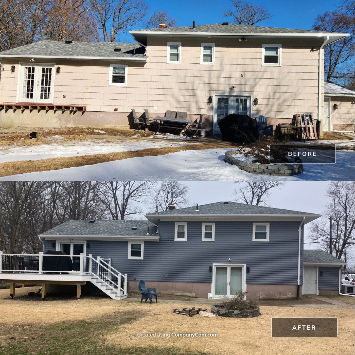 Siding transformation with Cert Monogram D/5 Dutchlap, Flagstone by DiGiorgi Roofing and Siding Inc