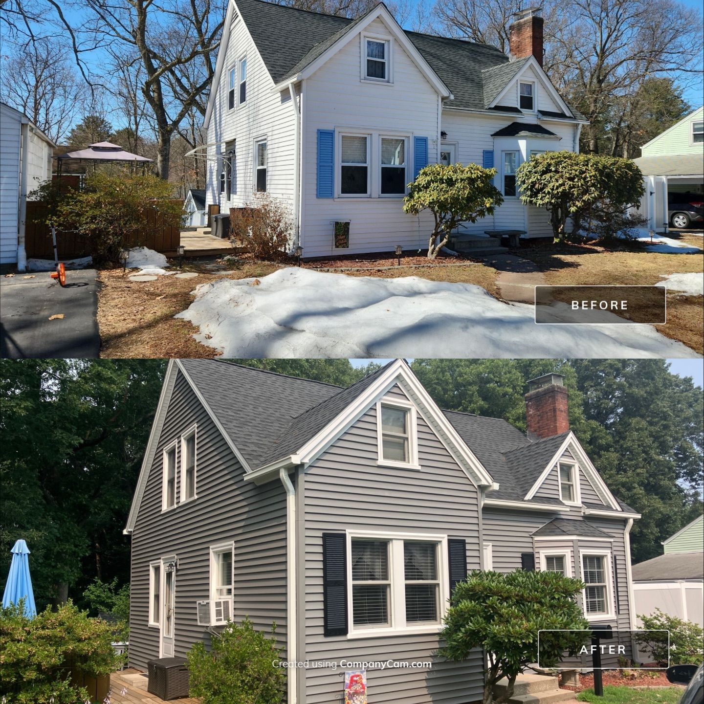 Stunning Siding Makeover with Cert Monogram D/4 x 16' clapboard, Charcoal Gray and Cert Monogram D/4x25' clapboard, Charcoal Gray by DiGiorgi Roofing and Siding Inc