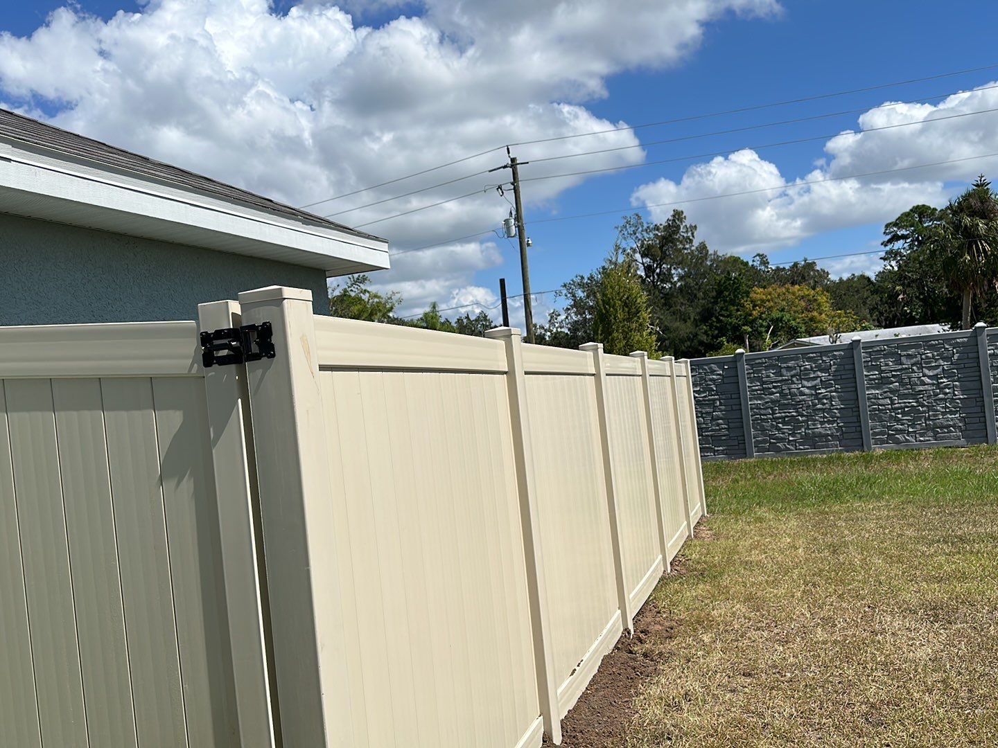 Vinyl Fence Installation using Tan Vinyl Privacy Fence by Asap fence and gates, LLC
