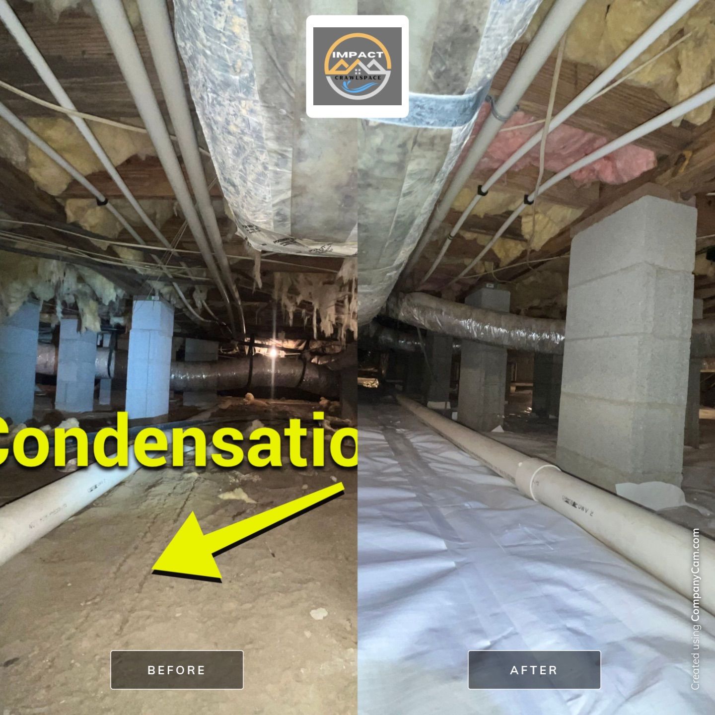 Dehumidifier and Moisture Barrier install with Structural repairs. by Impact Crawlspace