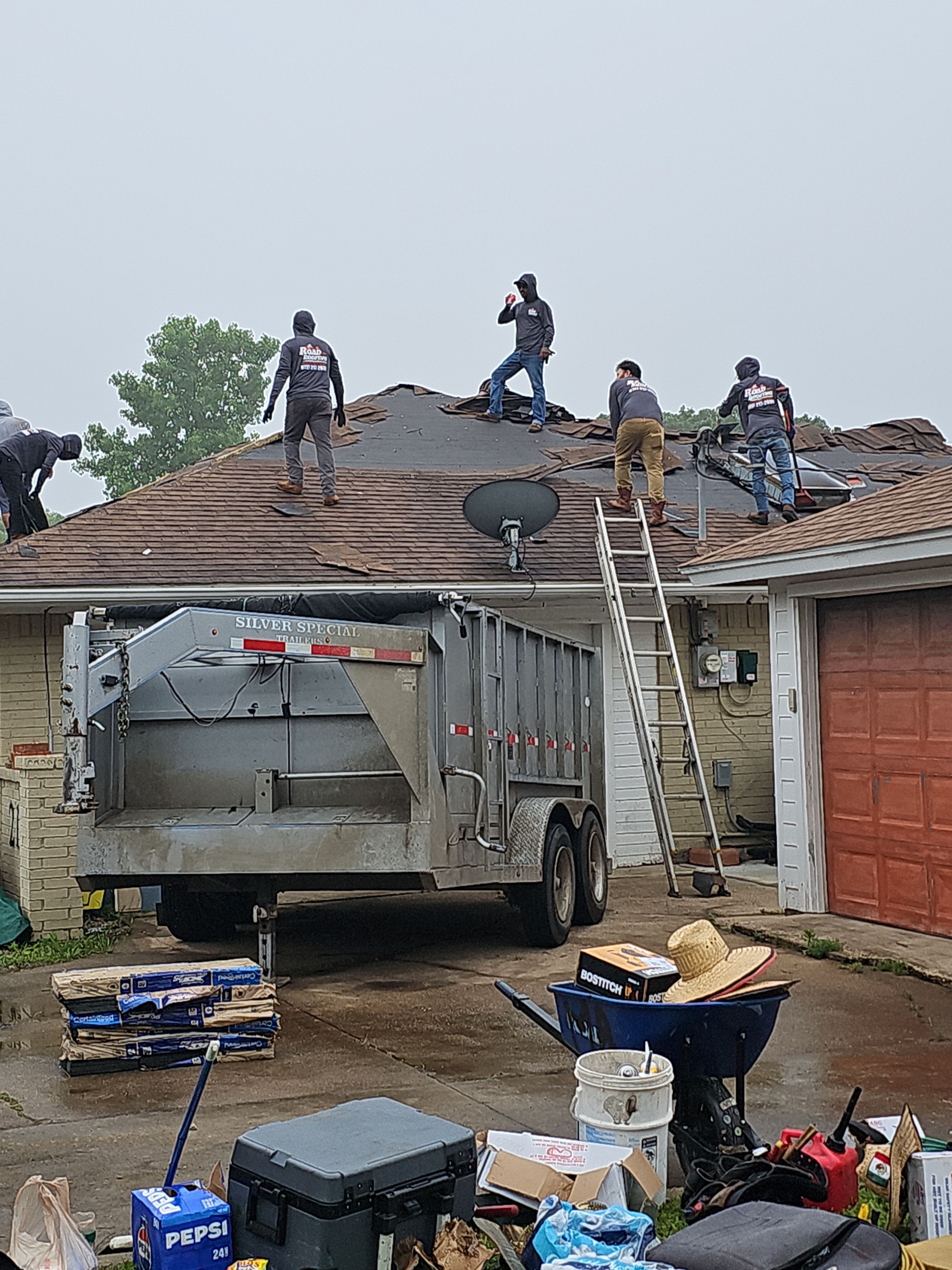 "Full Roof Replacement Due to Hail and Water Damage – Before & After" by road roofing llc