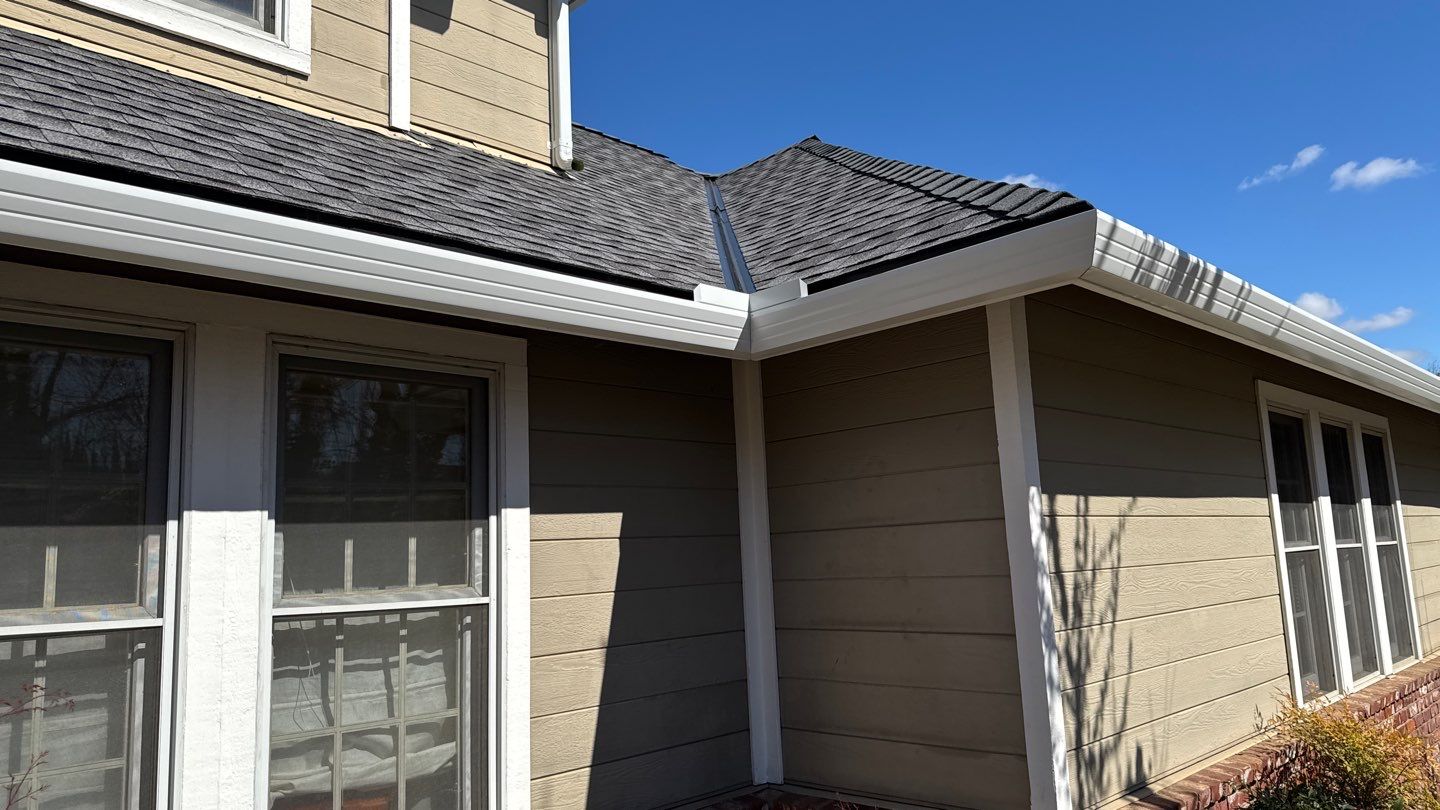 New shingles and gutters using GAF Timberline HDZ shingles and aluminum gutter by Straight Edge Roofing Inc