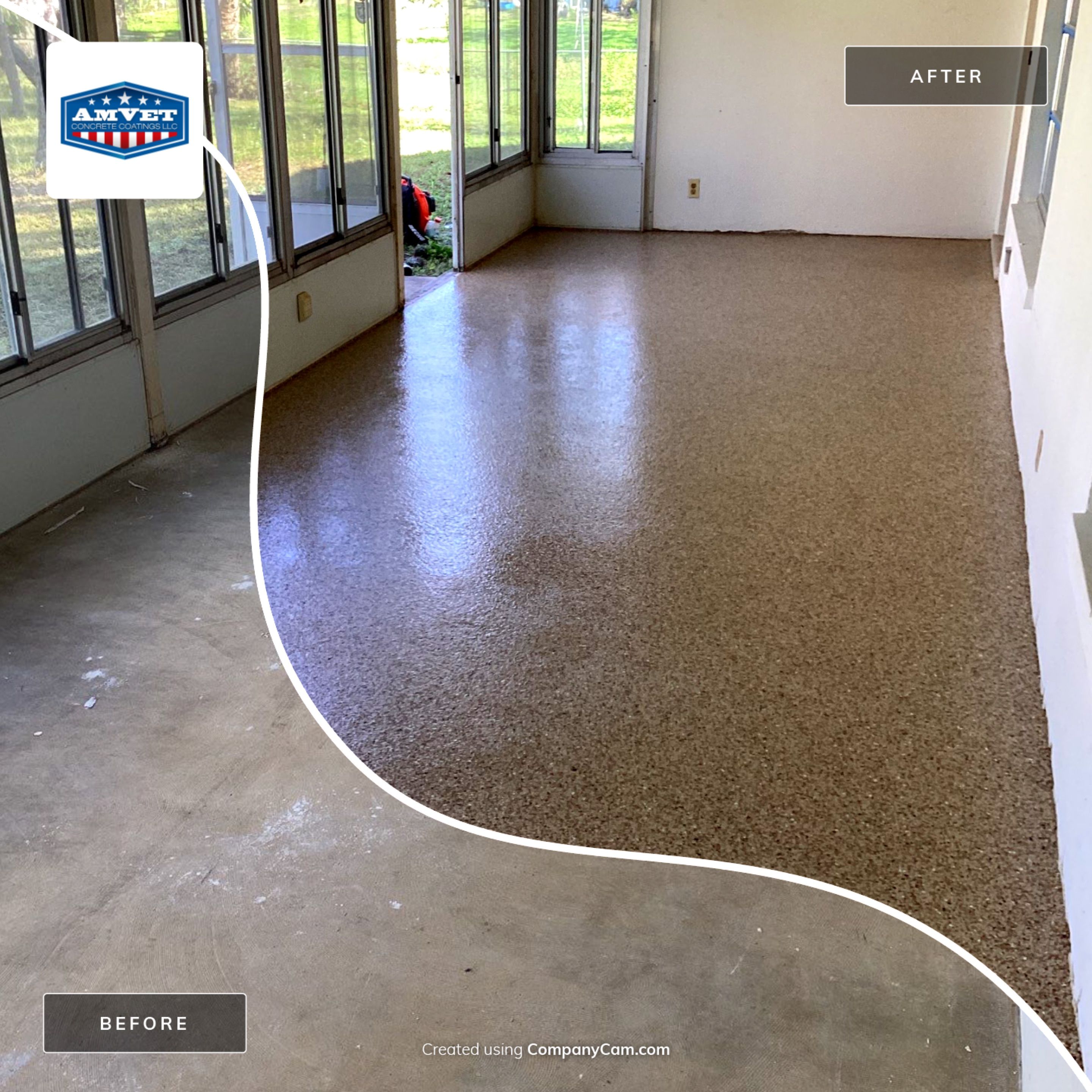 Patio using Pebble Beach by Amvet concrete coatings llc