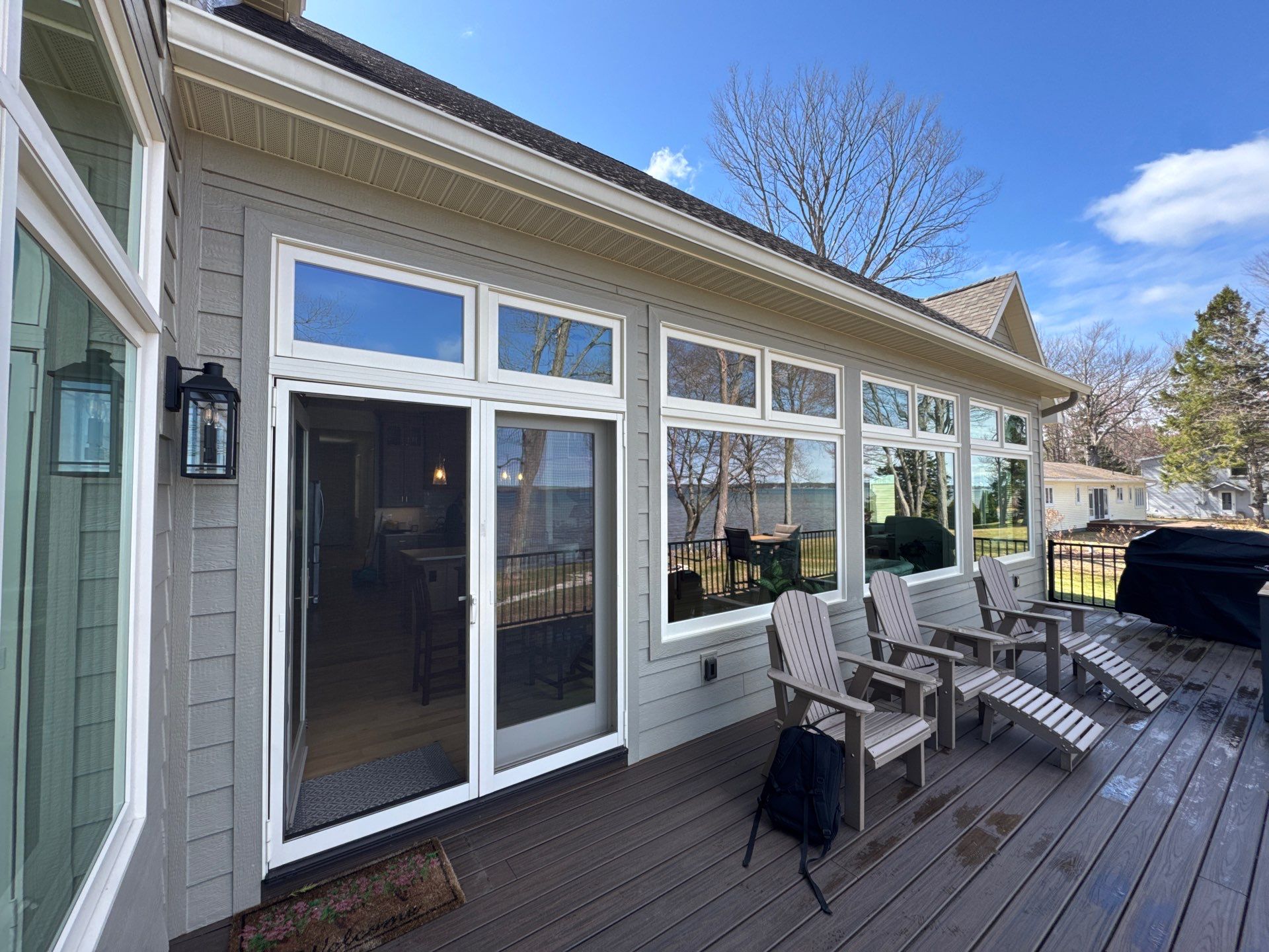 Sunesta Retractable Awning Installation for Sault Sainte Marie Lakeside Deck by Rainbow Seamless Systems