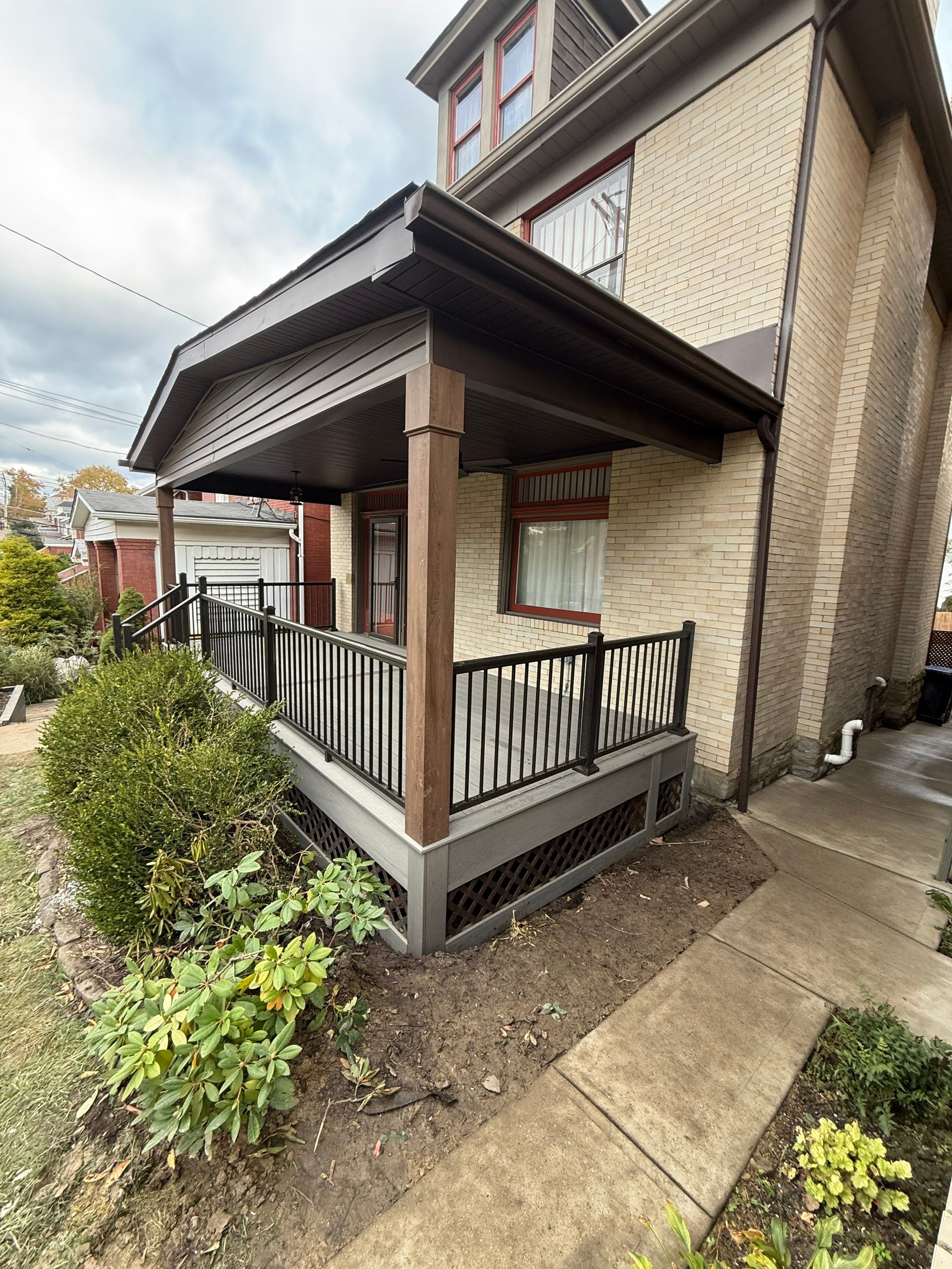 Custom Covered Front Porch Deck Build in Pittsburgh by Cousins Roofing Siding & Decks