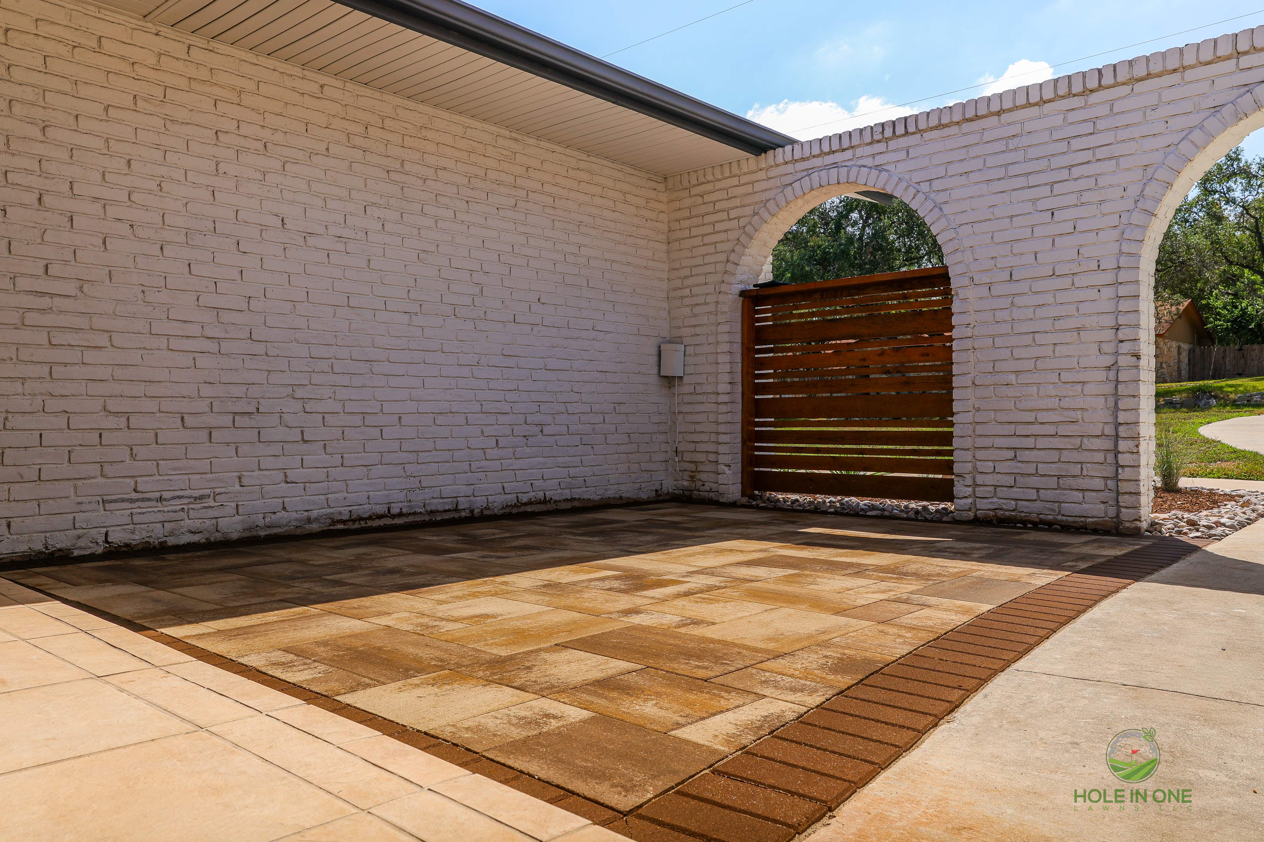 Front Paver Patio, Laredo Rock & Xeriscape Beds | Hollywood Park, San Antonio TX by Hole In One Lawns, LLC