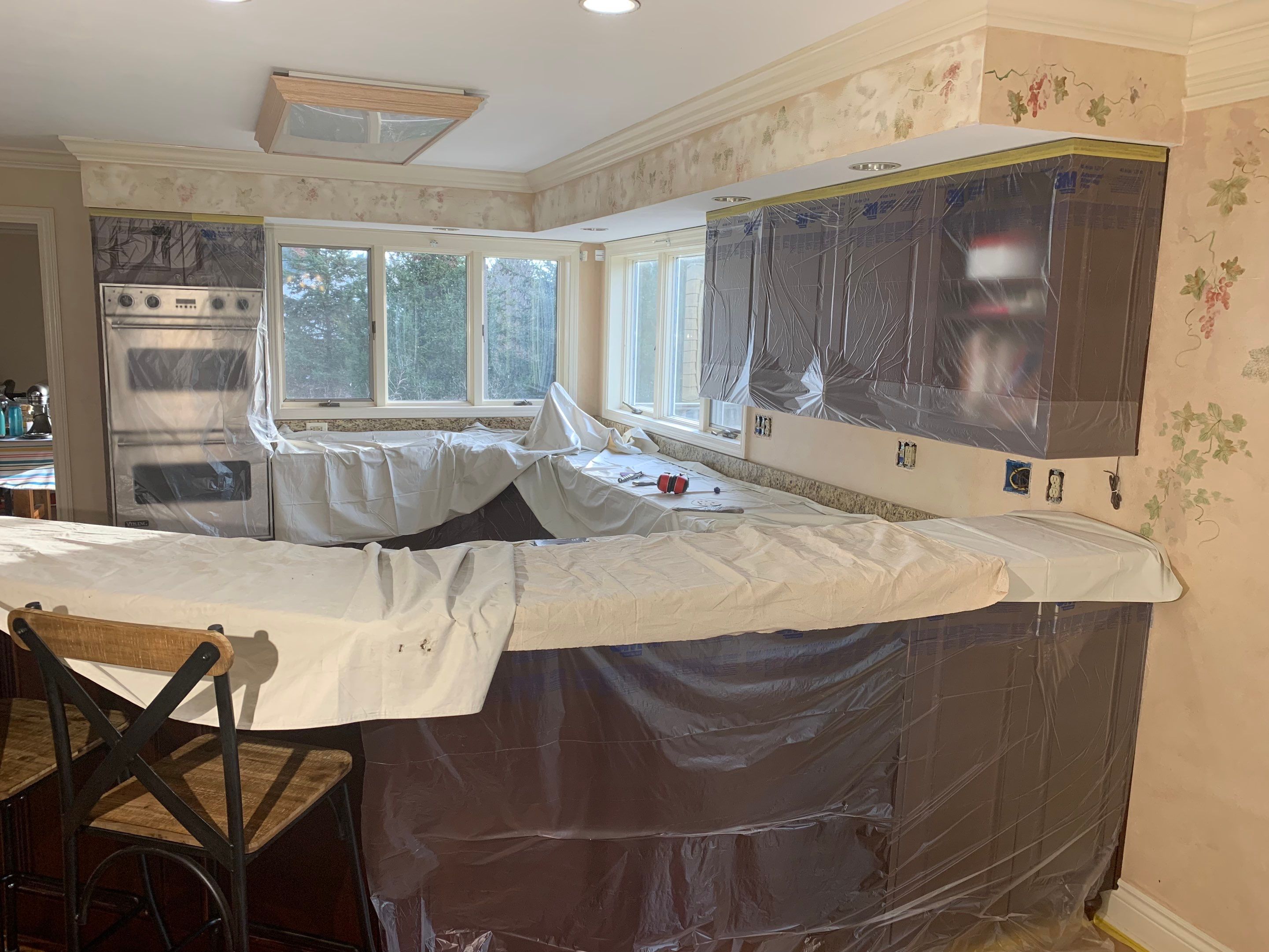 Fireplace/Mantle and Painting Stenciled Walls by Empire Painting Services, LLC