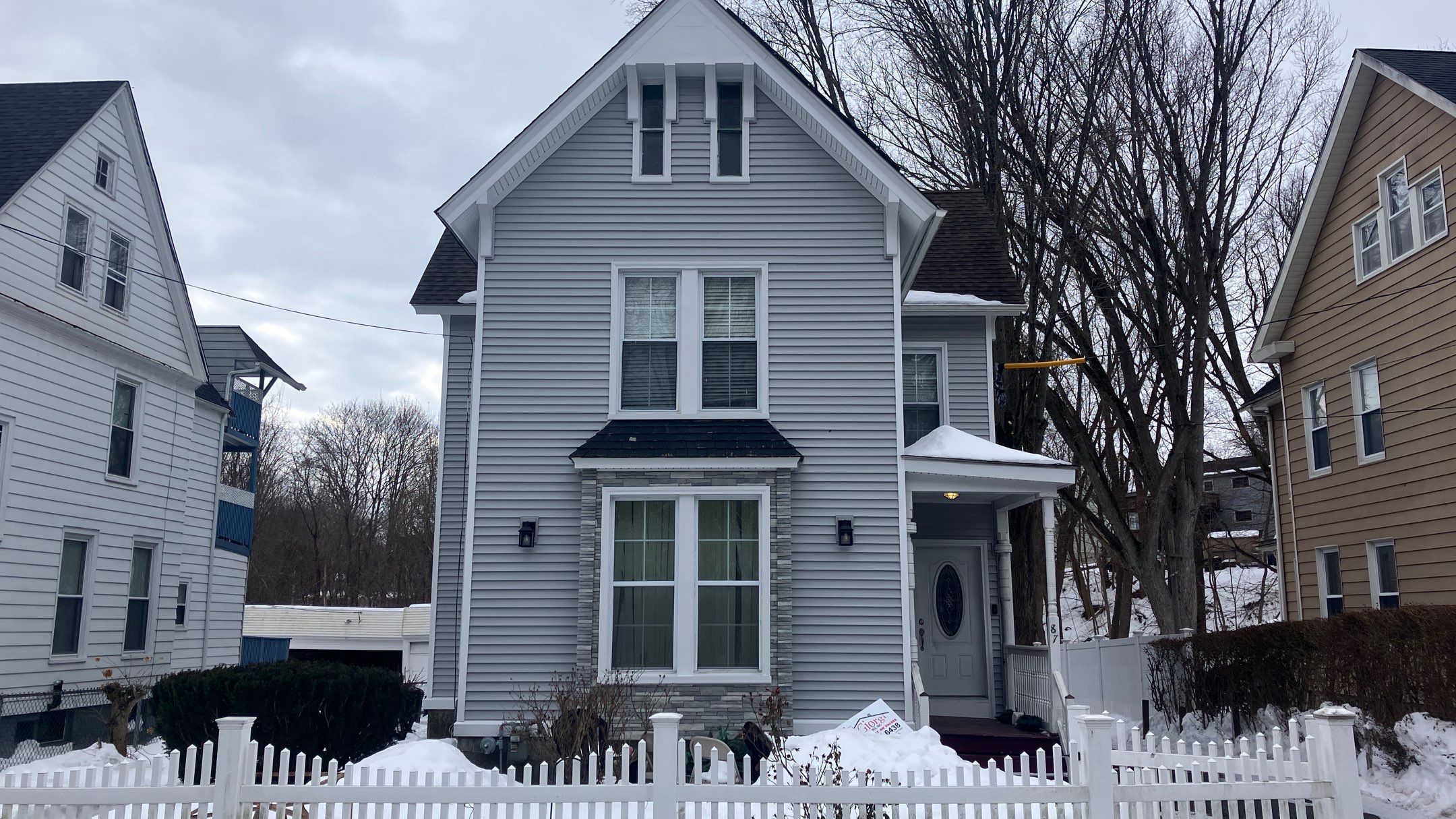 Siding & Stone Transformation with Cert. Monogram D/4 x 12'6" clapboard, Sterling Gray & Stone Facade, Glacier Bay by DiGiorgi Roofing and Siding Inc