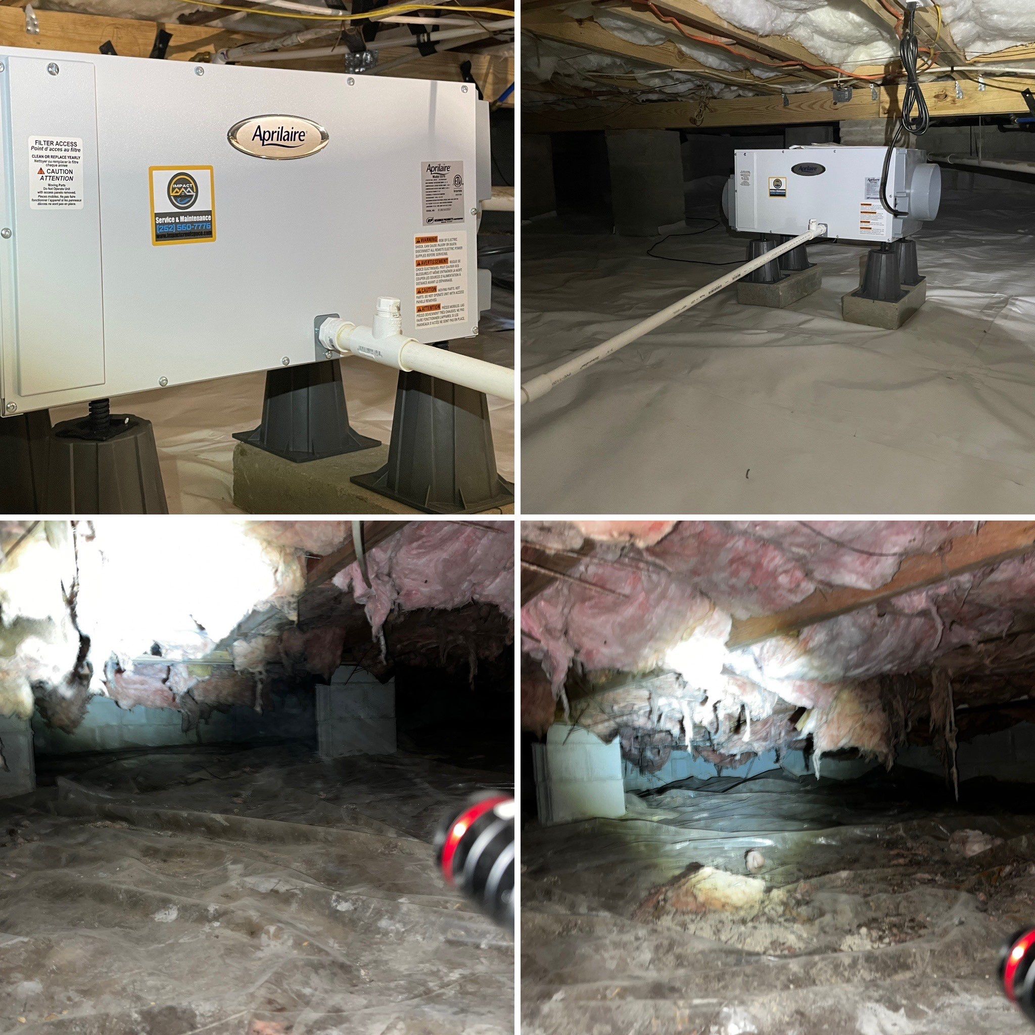 Dehumidifier and Moisture Barrier install with Structural repairs. by Impact Crawlspace