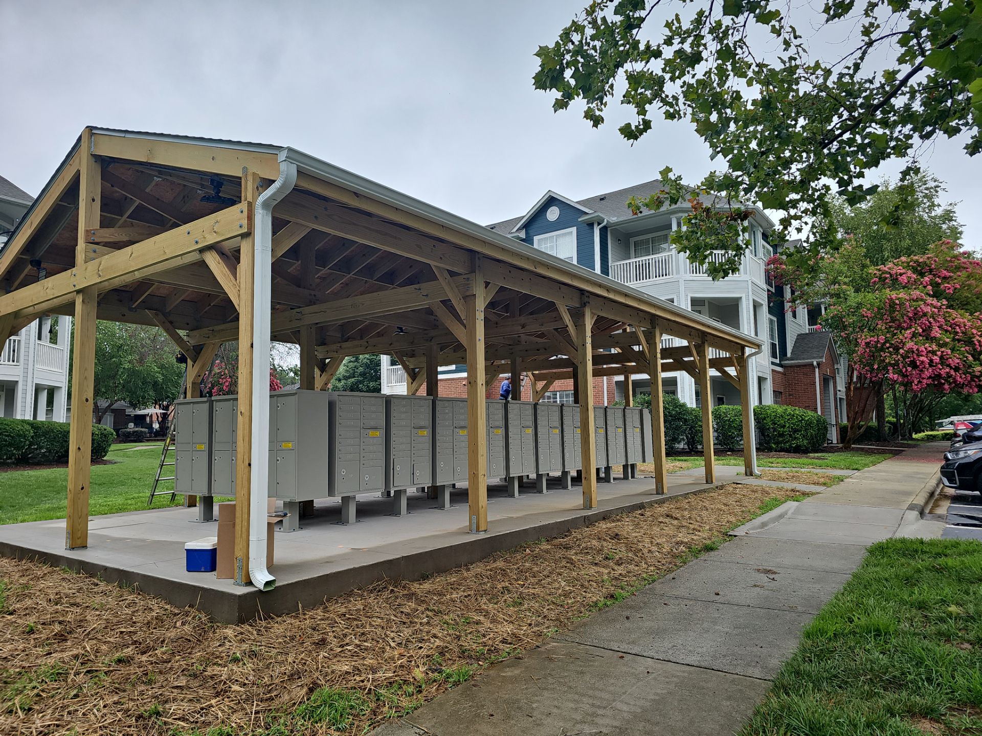 Custom Timber Frame Pavilion for Cluster Mailbox Units in Raleigh by Billy Weatherspoon Contractor