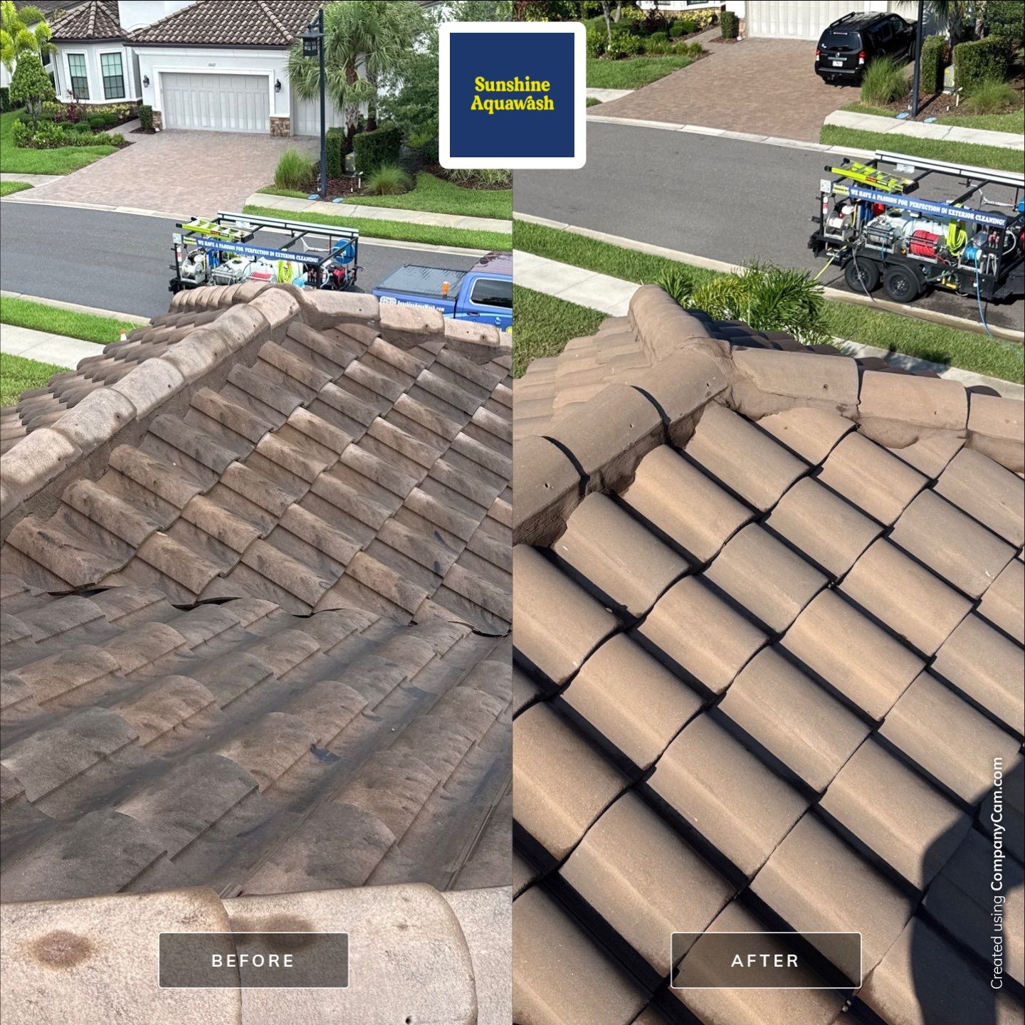 Concrete Tile Roof, Paver Driveway & Lanai Cleaning – Artisan Lakes Esplanade, Palmetto, FL by Sunshine AquaWash