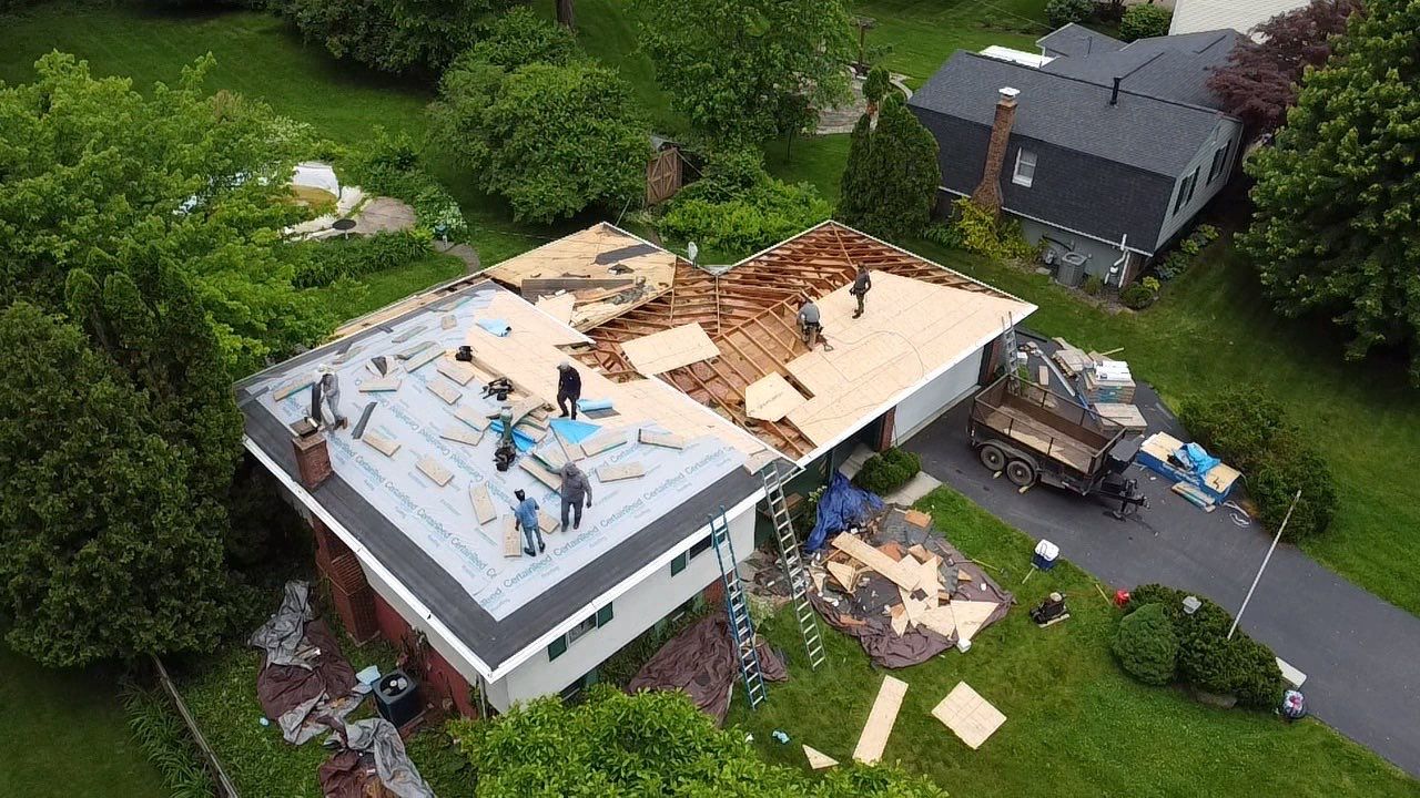 New Roof Installation using new OSB sheathing Certainteed Landmark Shingles by Best Exteriors Inc