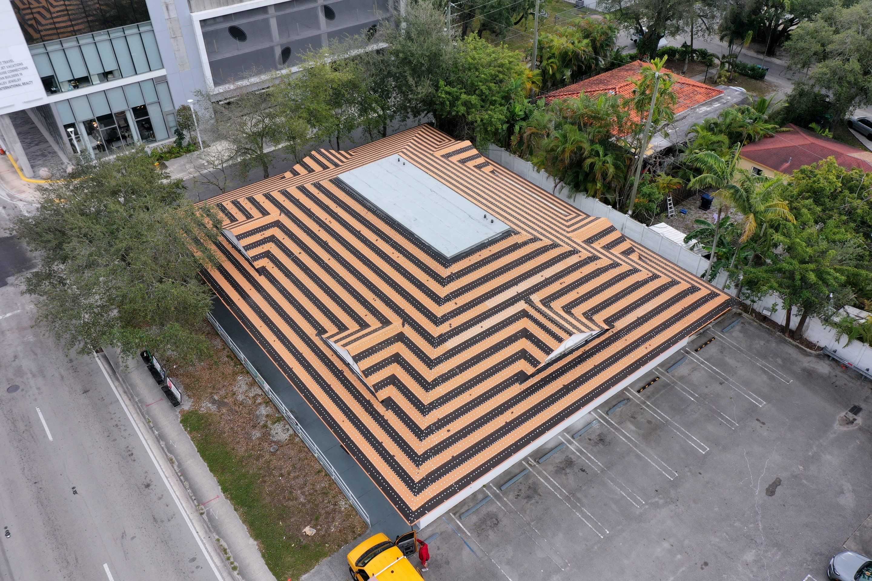 COMMERCIAL REROOF 24 GUAGE MEDIUM BRONZE 1-1/2" MECHANICAL SEAM "ZEBRA METHOD" by Earl W. Johnston Roofing 
