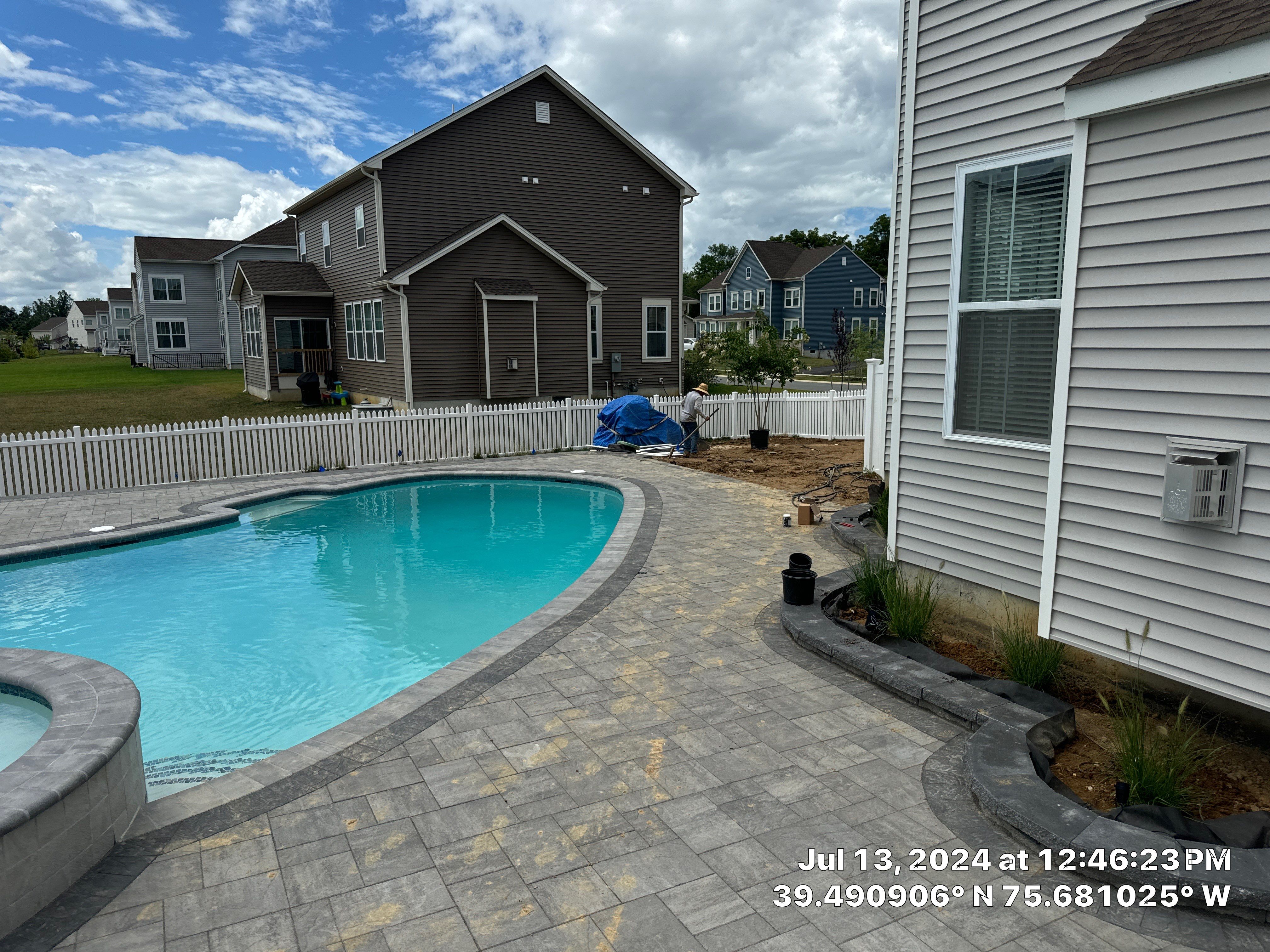Pool and Hardscape Design in Delaware | Belgard Paver Patio & Outdoor Living Space by Studio G Indoor Spaces & Outdoor Living