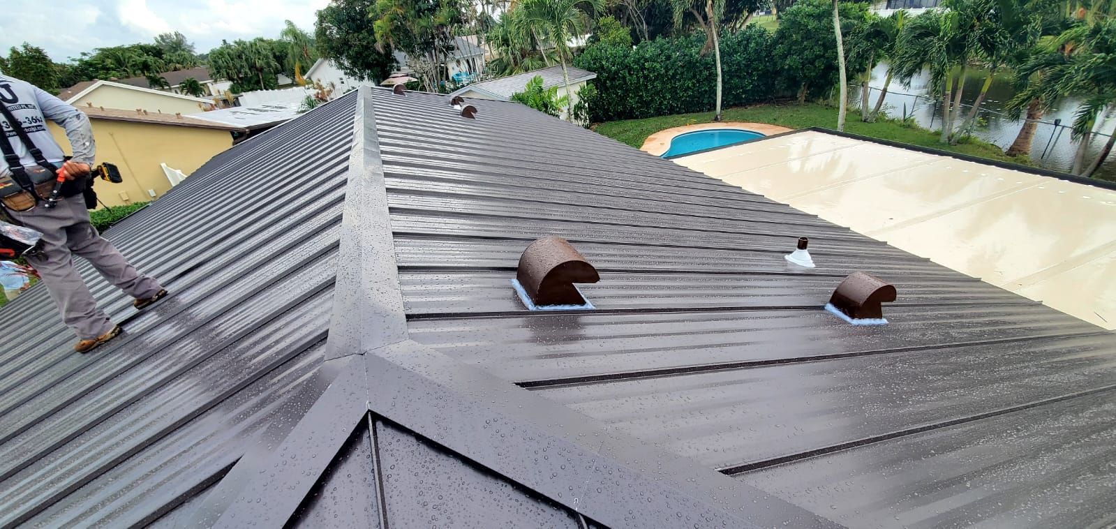 Residential Roofing Installation using 1" Nail strip metal roof by BLUES BROTHERS ROOFING