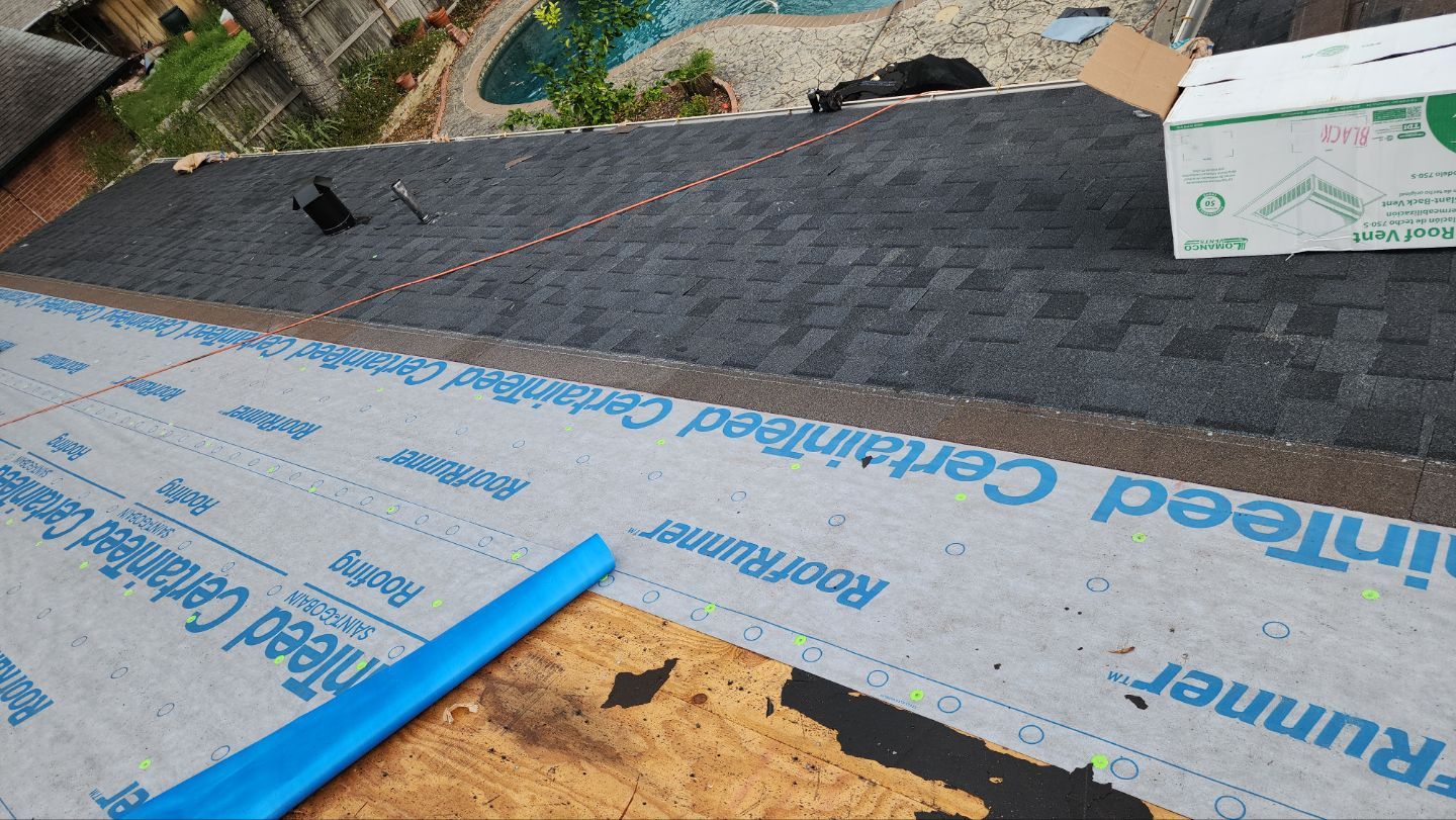 Residential Roofing Installation using Certainteed Landmark Moire Black by Galvan Roofing and Construction