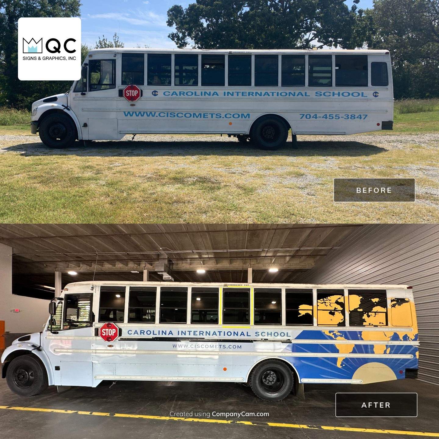 Carolina International School - Bus Vinyl Wrap by QC Signs and Graphics