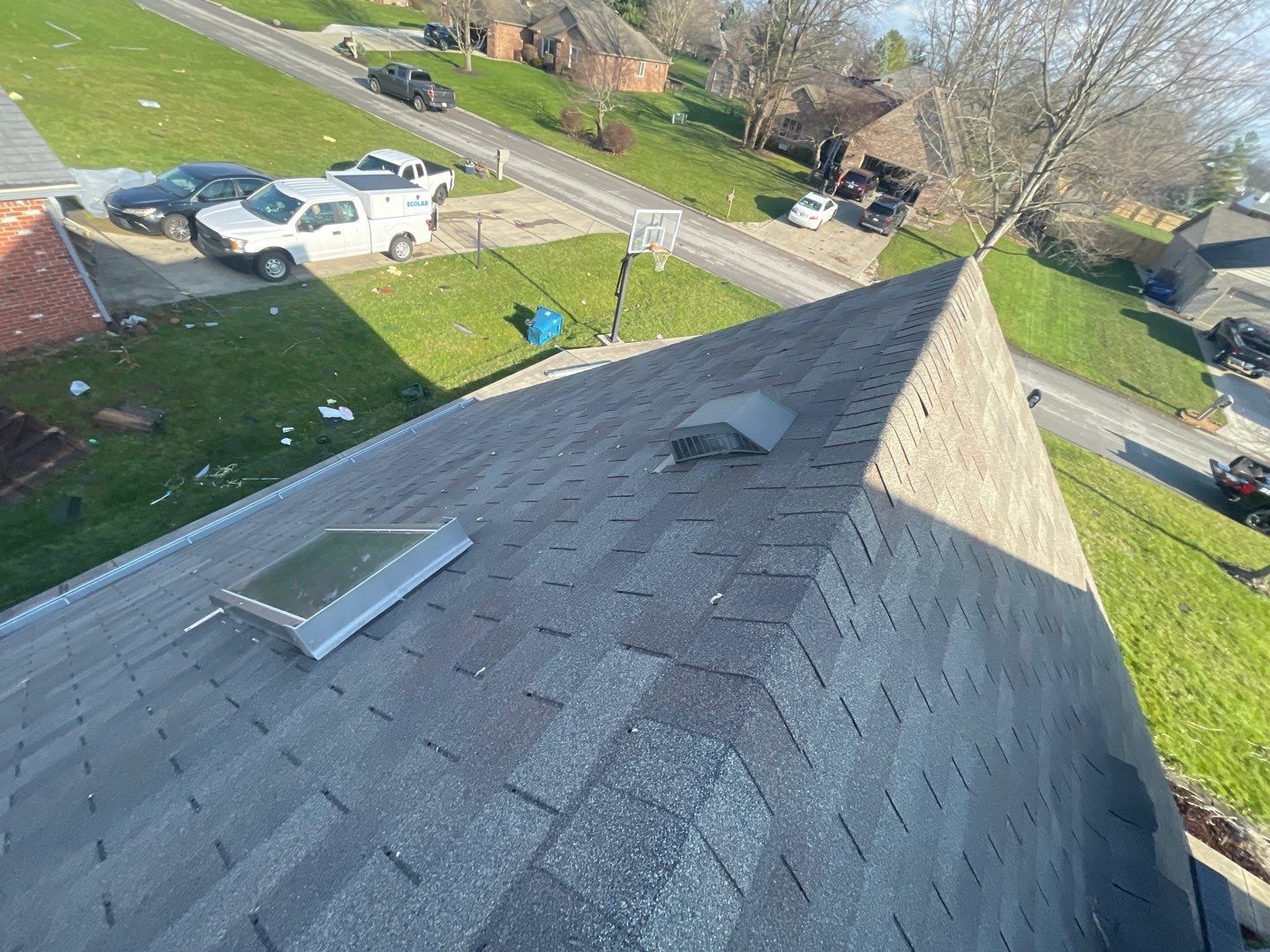 Tornado damage in Whiteland. Roof replacement, James Hardie siding, exterior paint, gutters, windows, doors by 317 Roofing & Restorations