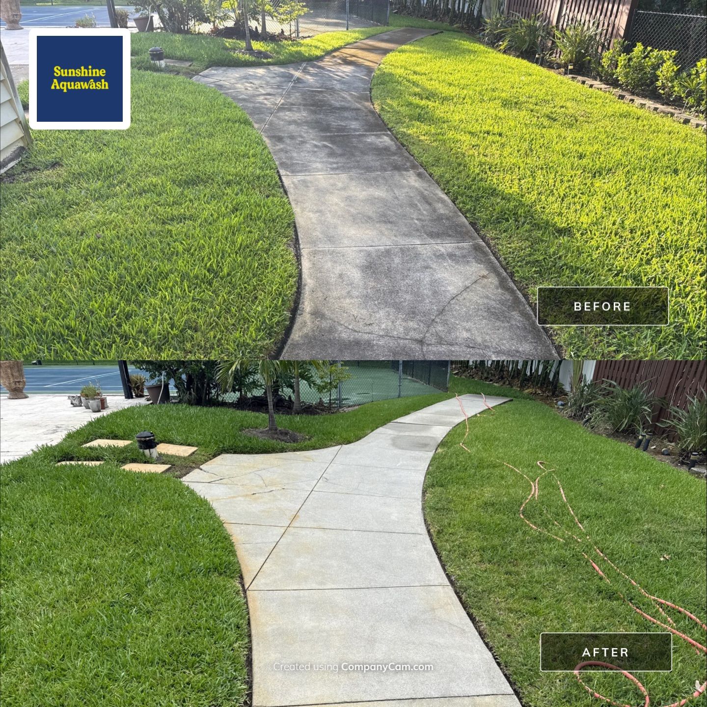 Tennis Court, Vinyl Fence & Sidewalk Cleaning in Riverview Bluff – West Bradenton, FL 34209 by Sunshine AquaWash