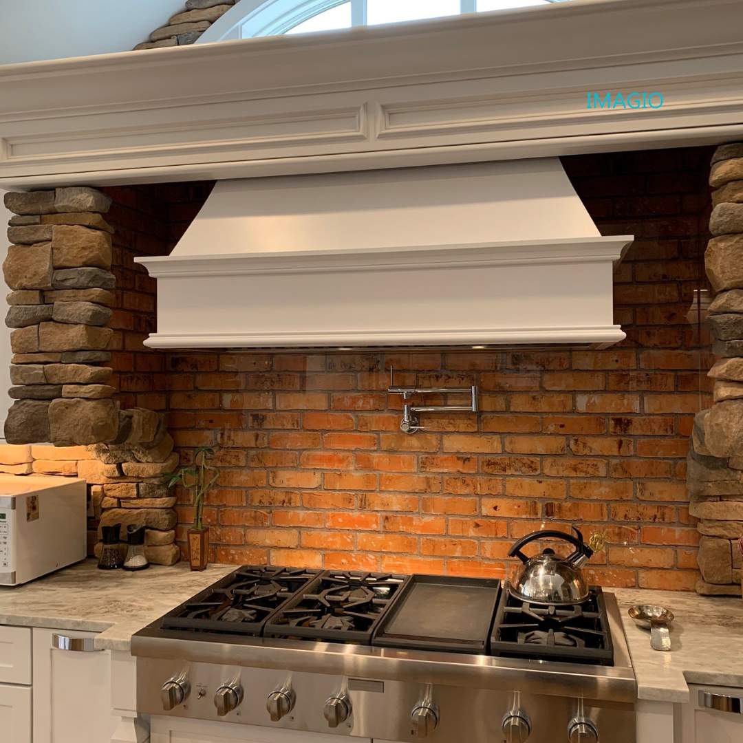 Kitchen Remodel using Weathered Brick IMAGIO Solid Glass Backsplash by IMAGIO