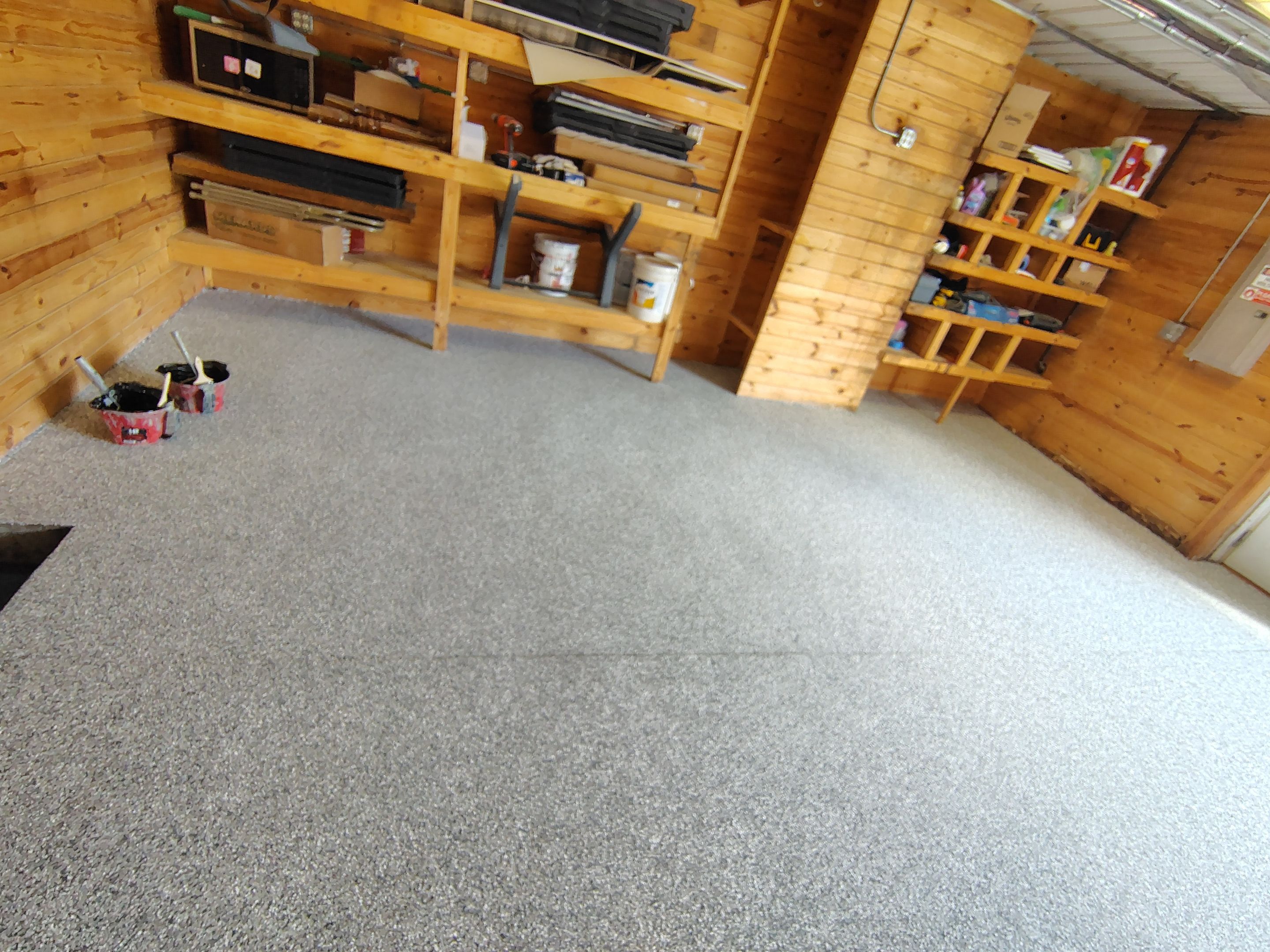 Commercial Epoxy Flake Floor Coating in Emmetsburg, Iowa by Select Painting, Coatings & Garage Cabinets