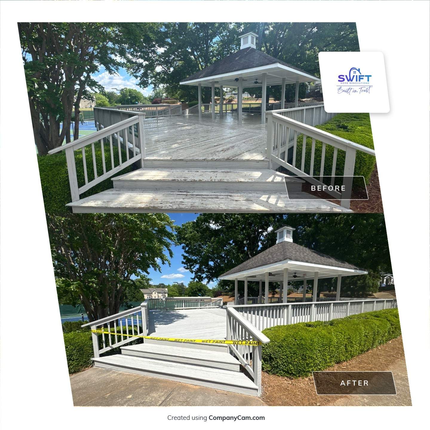 Exterior Deck and Pavilion Painting for Wexford Tennis Club in Roswell by Swift Home Renovations
