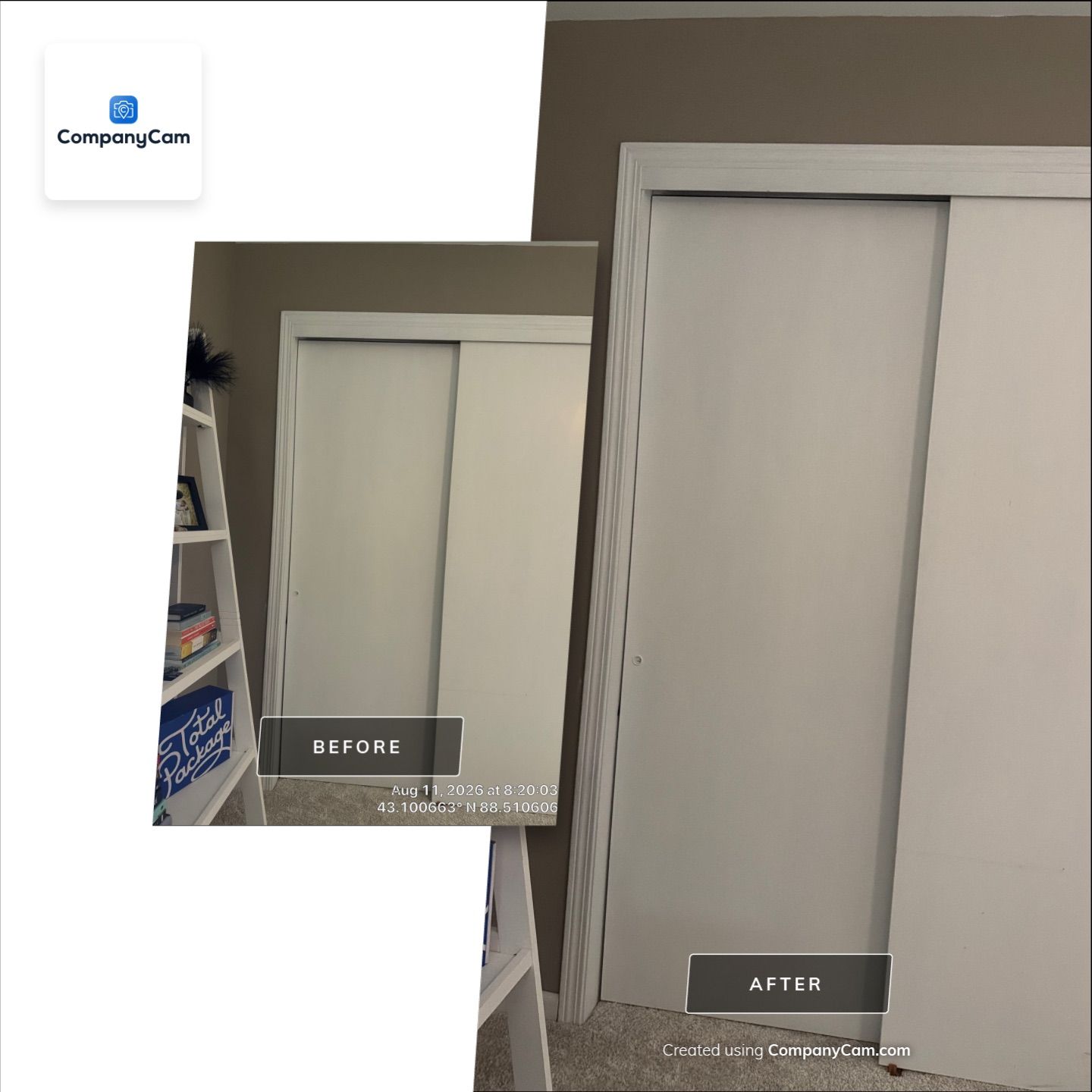 White Sliding Bypass Closet Door Installation in Oconomowoc by CompanyCam Sales Demo