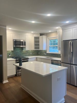 Phoenixville Kitchen Remodel with White Shaker Cabinets and Green Backsplash