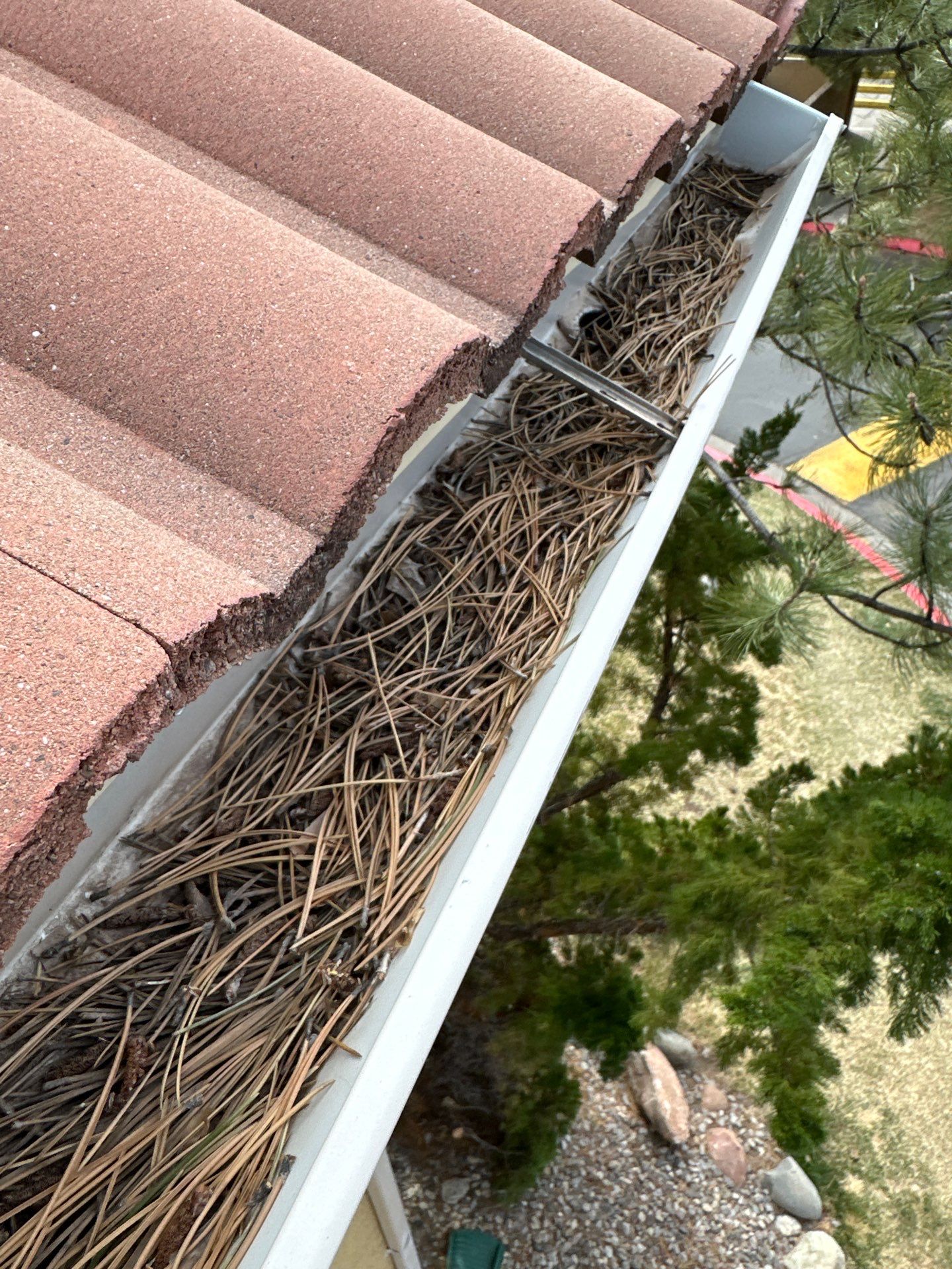 Commercial gutter cleaning Sparks, NV before photo with filled gutters
