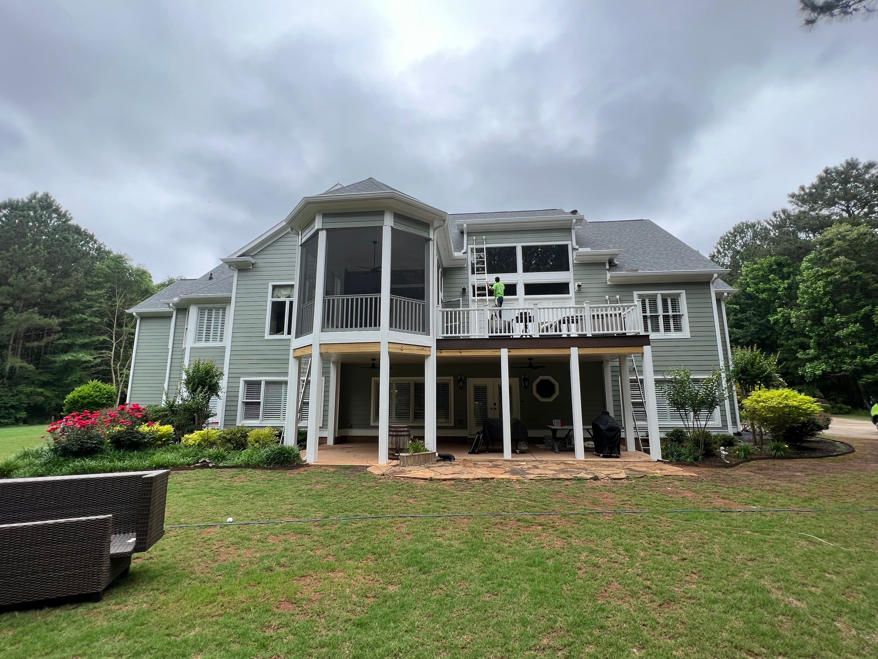 Sage Green Exterior House Painting and Trim Refresh in McDonough by Swift Home Renovations